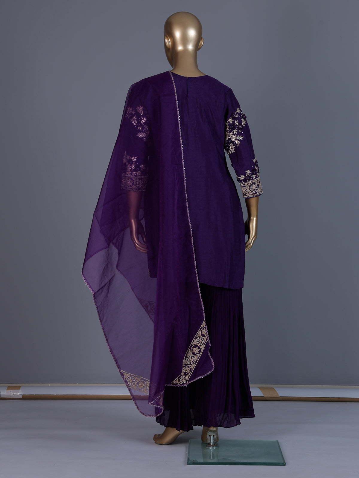 Purple designer cotton silk sharara suit