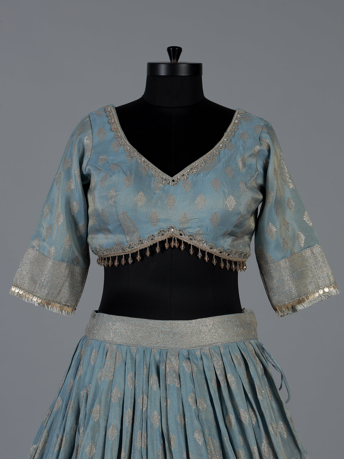Sky blue Banarasi silk lehenga choli with elegant dupatta