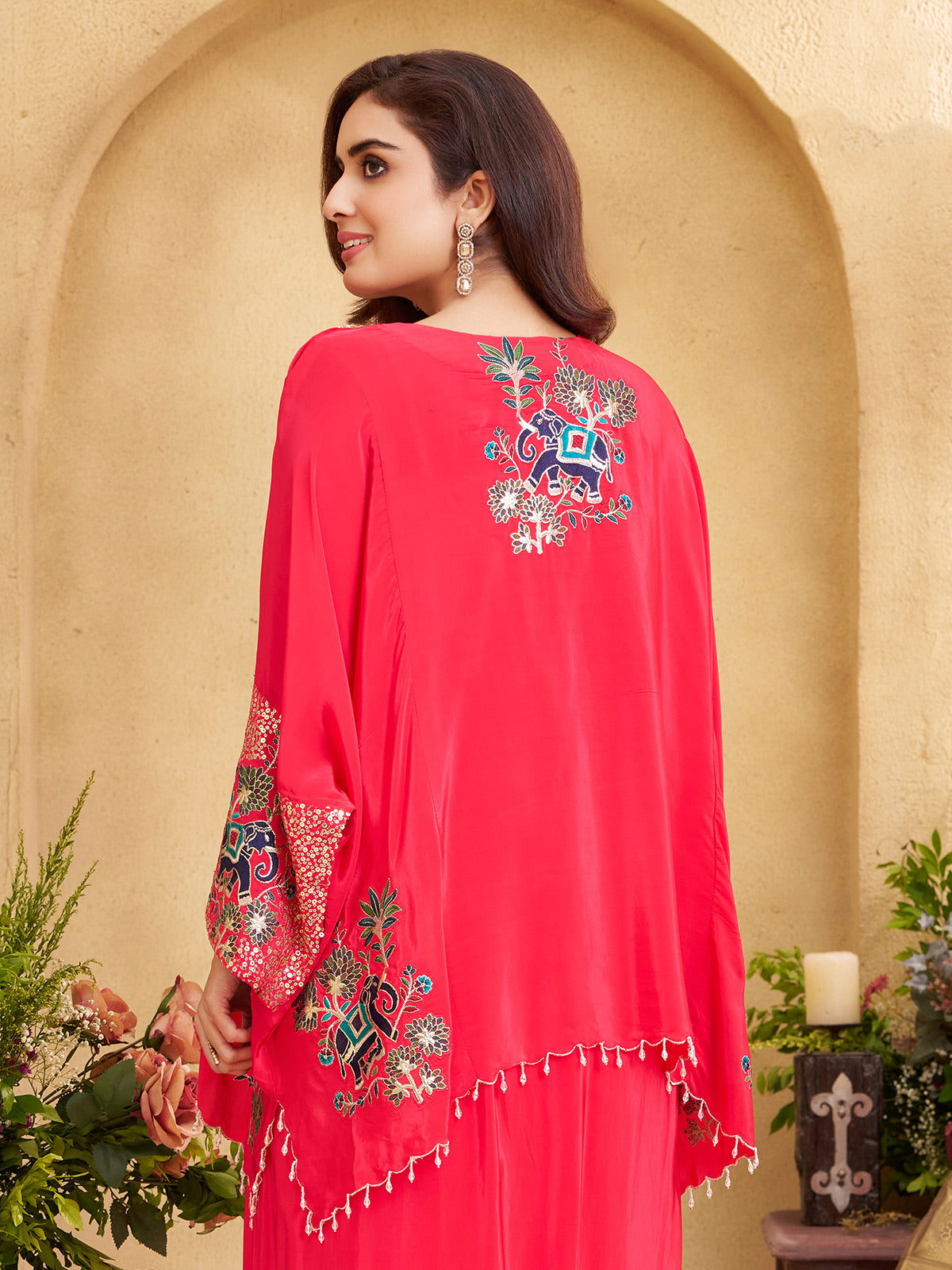 Magenta crepe silk designer indowestern suit ensemble