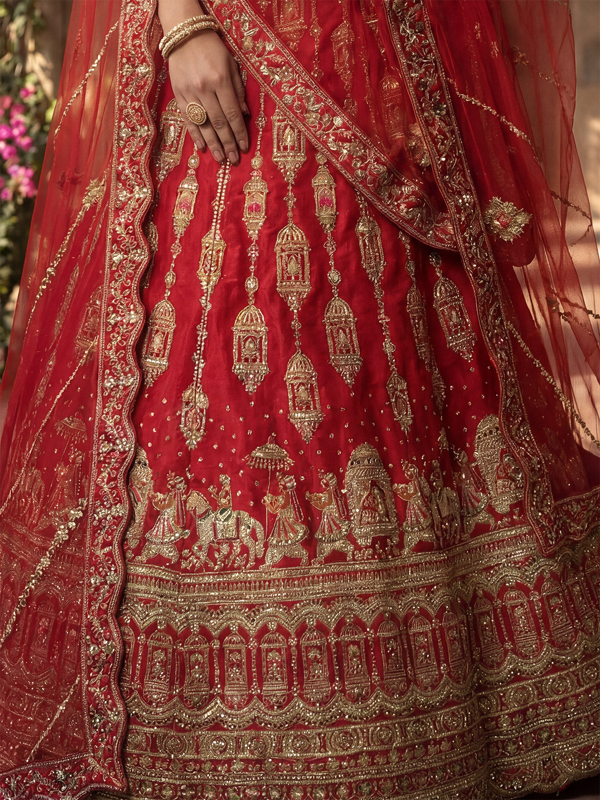 Red royal bridal silk lehenga choli with double dupatta