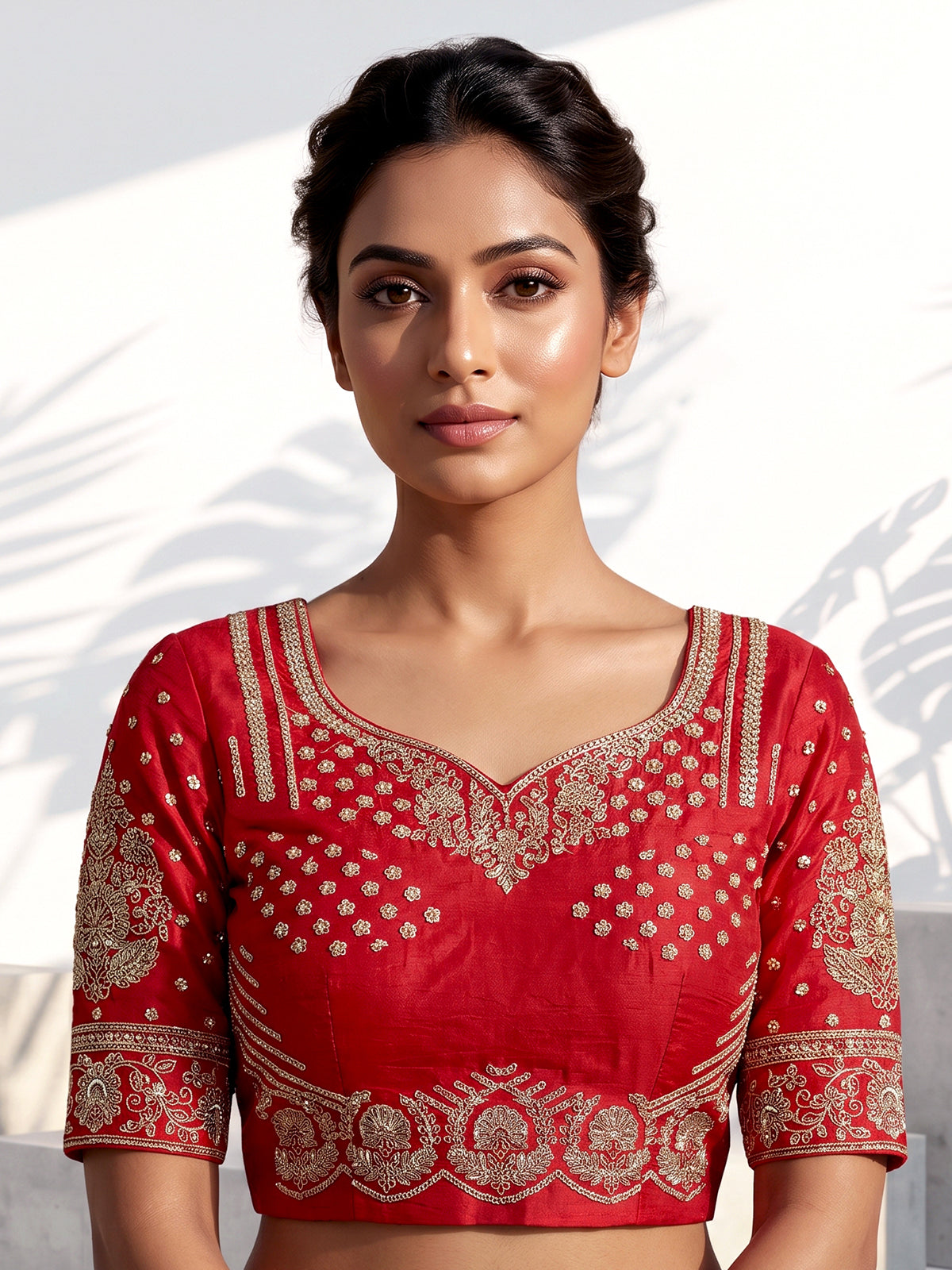 Red raw silk sequins bridal lehenga choli set