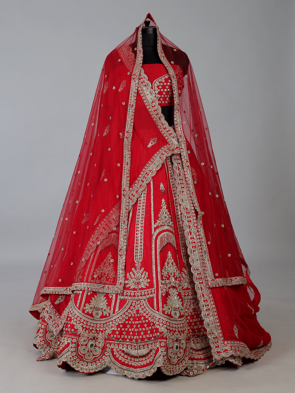 Red raw silk lehenga choli with diamond work