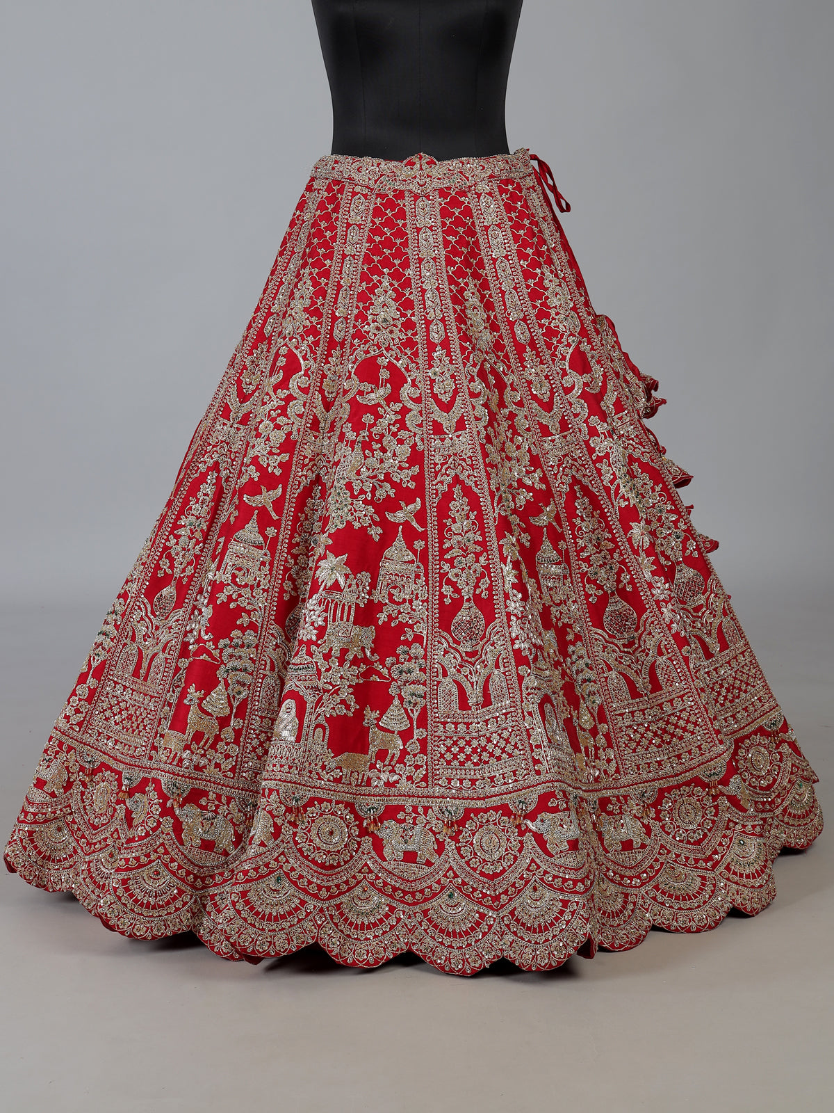 Red raw silk bridal lehenga choli with zardosi