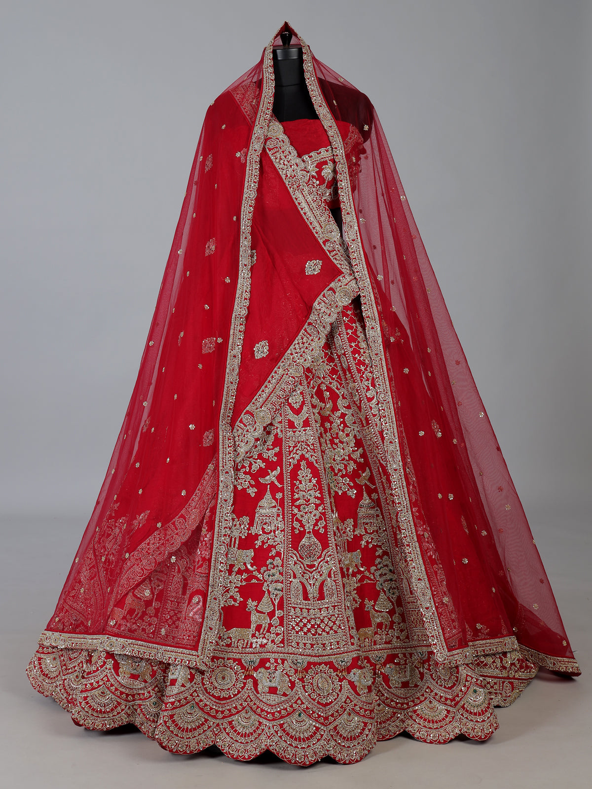 Red raw silk bridal lehenga choli with zardosi