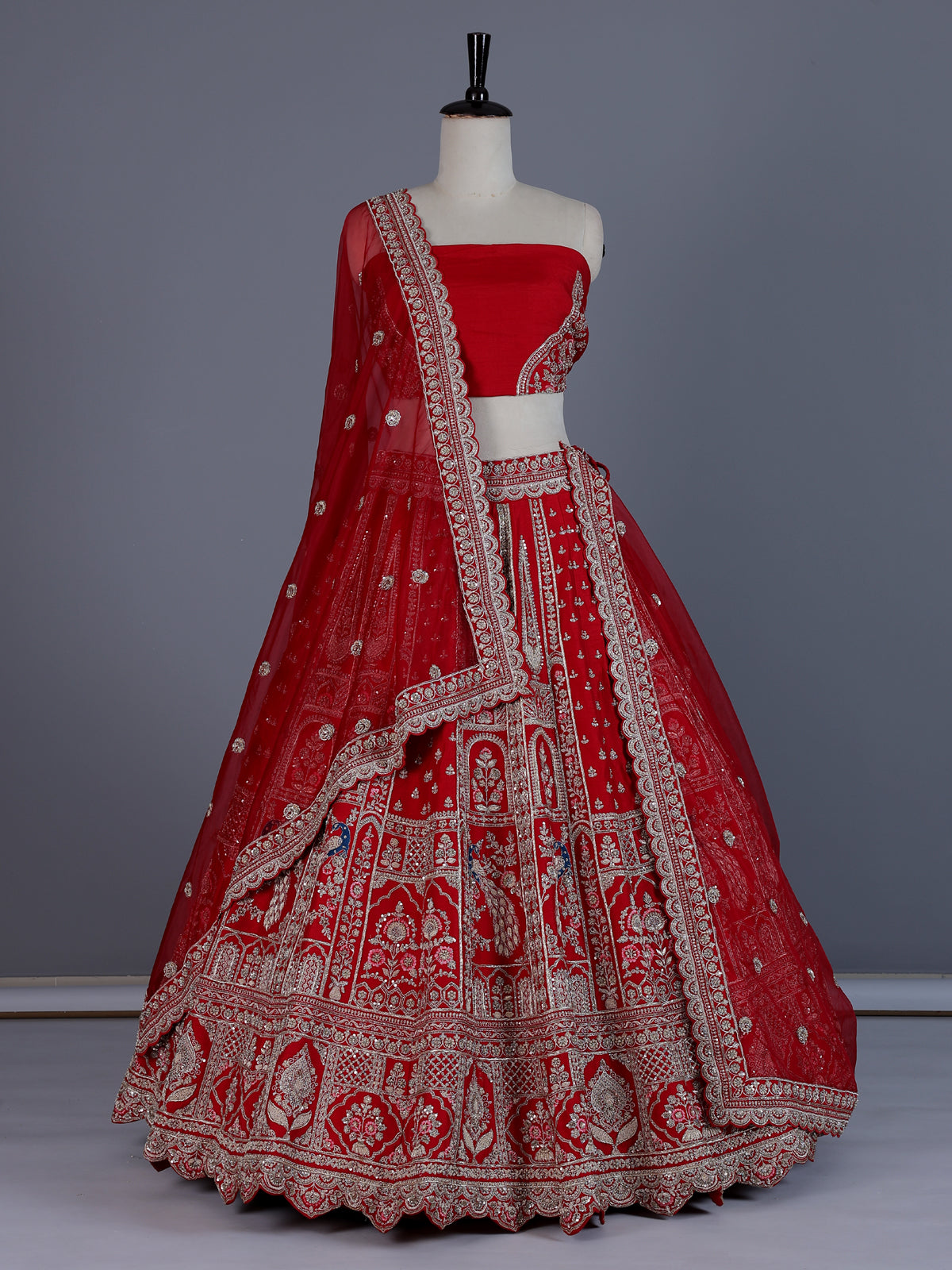 Red elegant banarasi silk lehenga choli with dupatta
