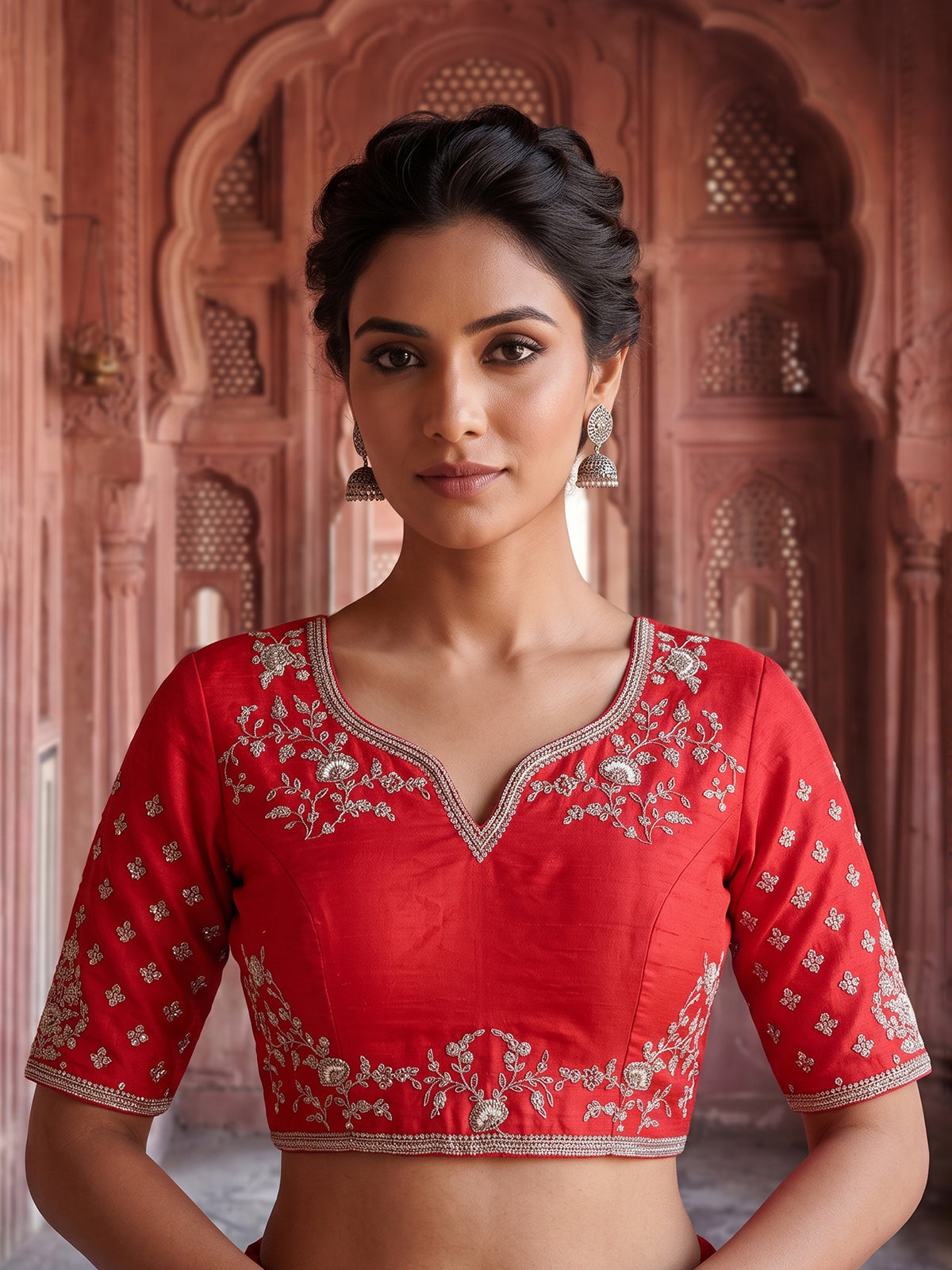 Red premium bridal raw silk lehenga choli