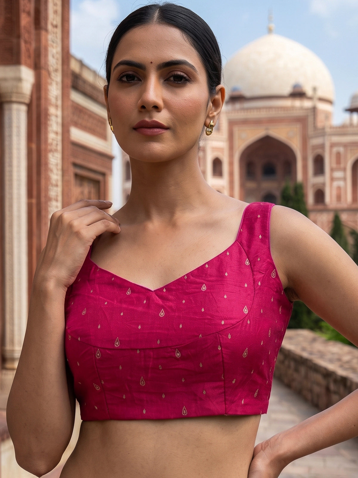 Rani pink cotton silk wedding lehenga choli