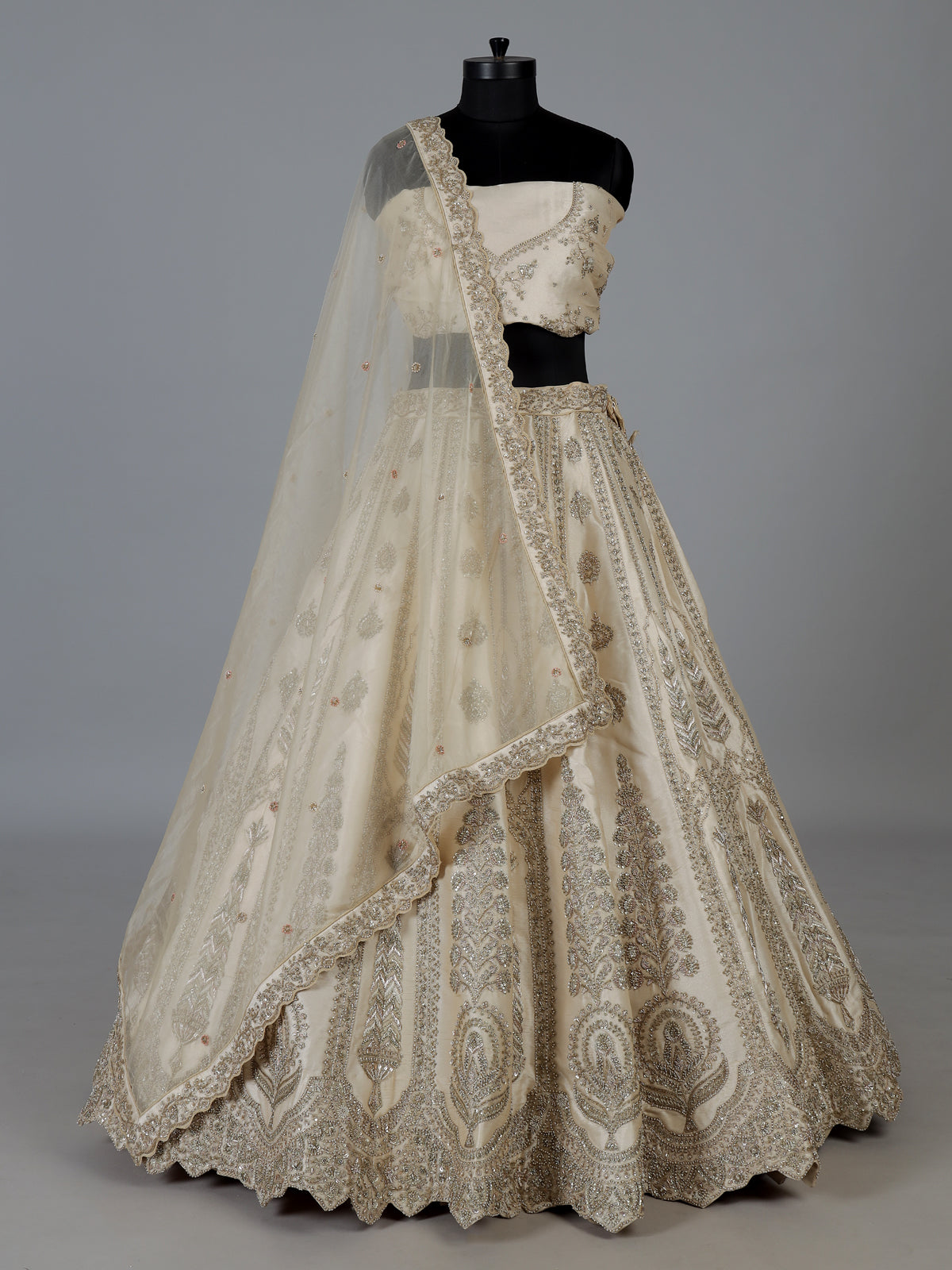 Ivory designer tussar silk bridal lehenga choli
