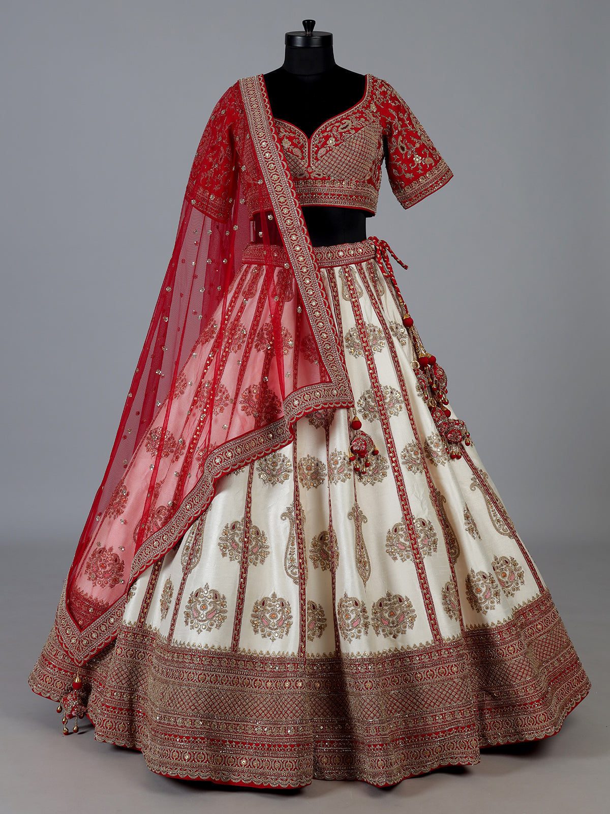 Off white bridal raw silk lehenga choli