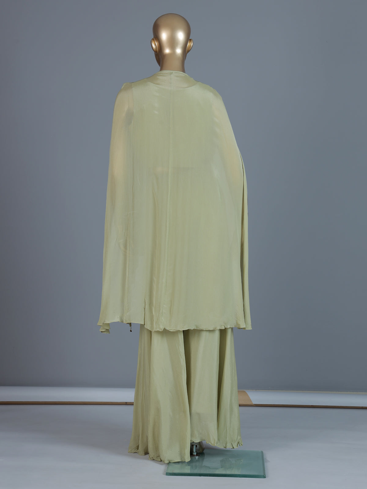 Sea green silk cape style sharara suit ensemble