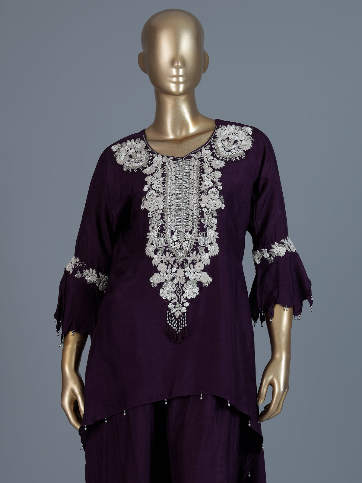 Wine cotton silk fusion palazzo suit with dupatta