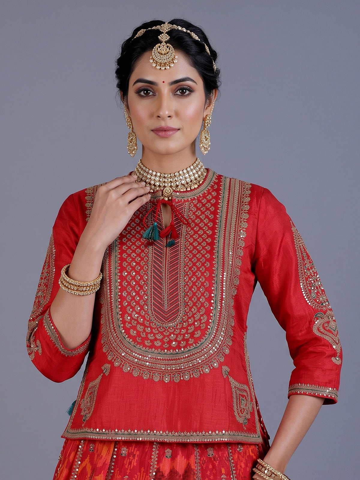 Red silk rajasthani style lehenga choli with dupatta