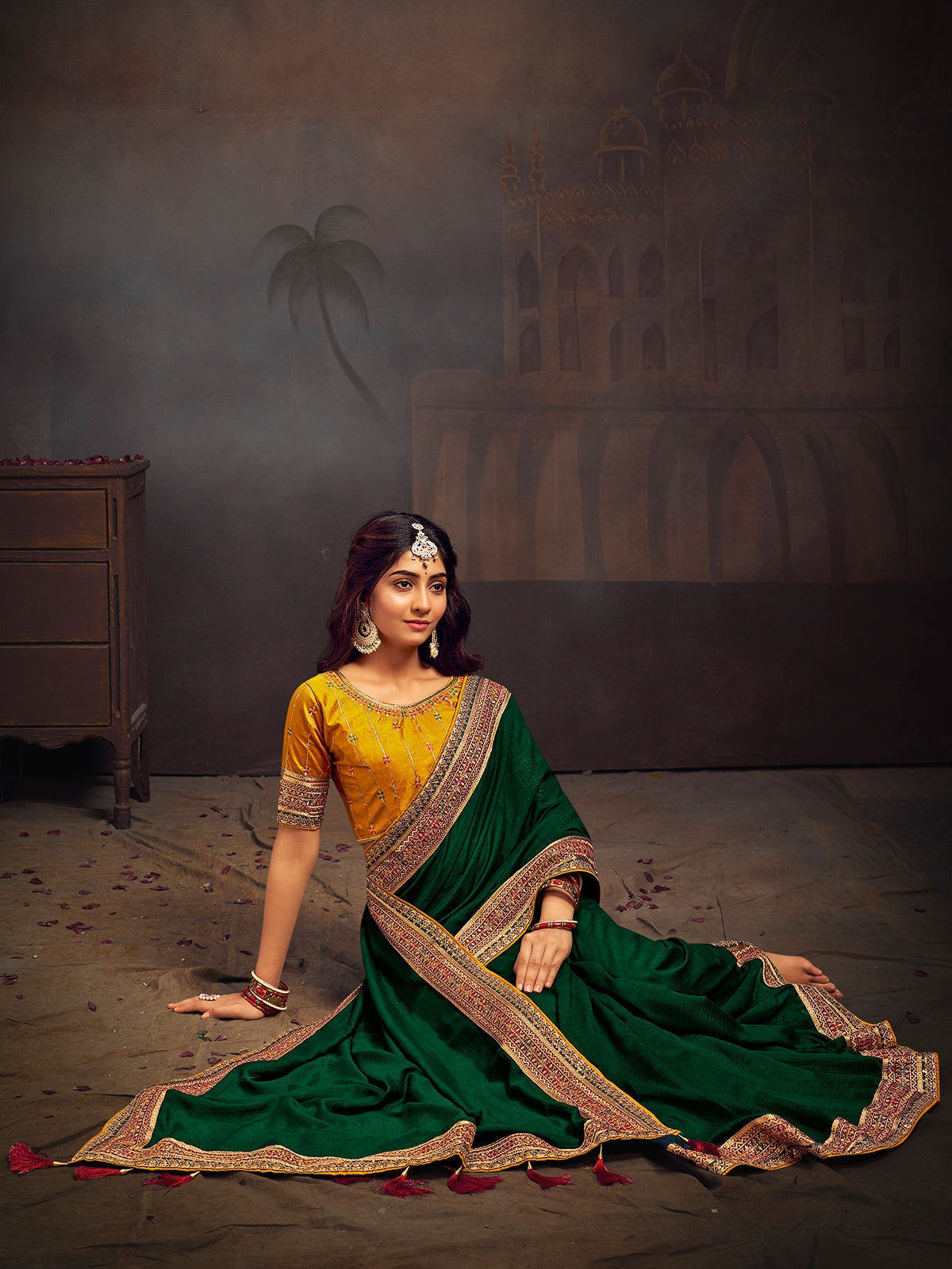 Green designer banglori silk festive saree