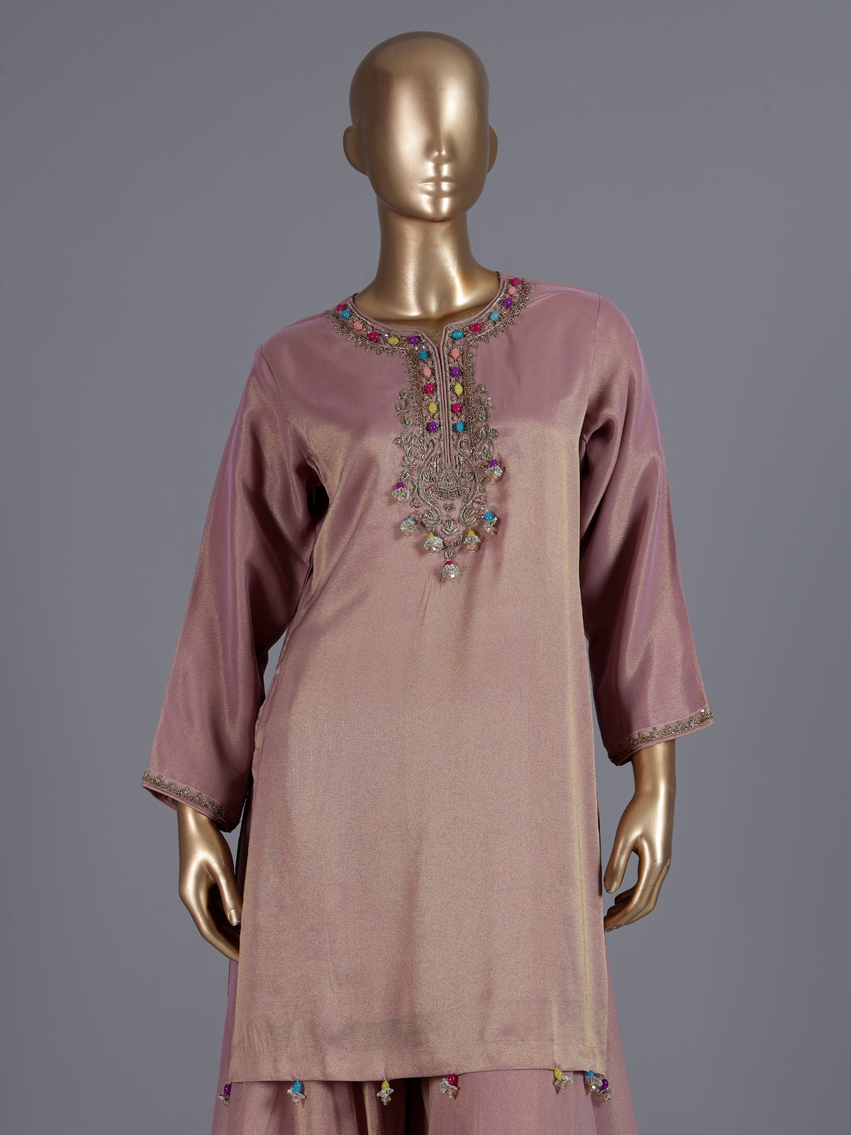 Onion pink tissue silk palazzo suit with dupatta