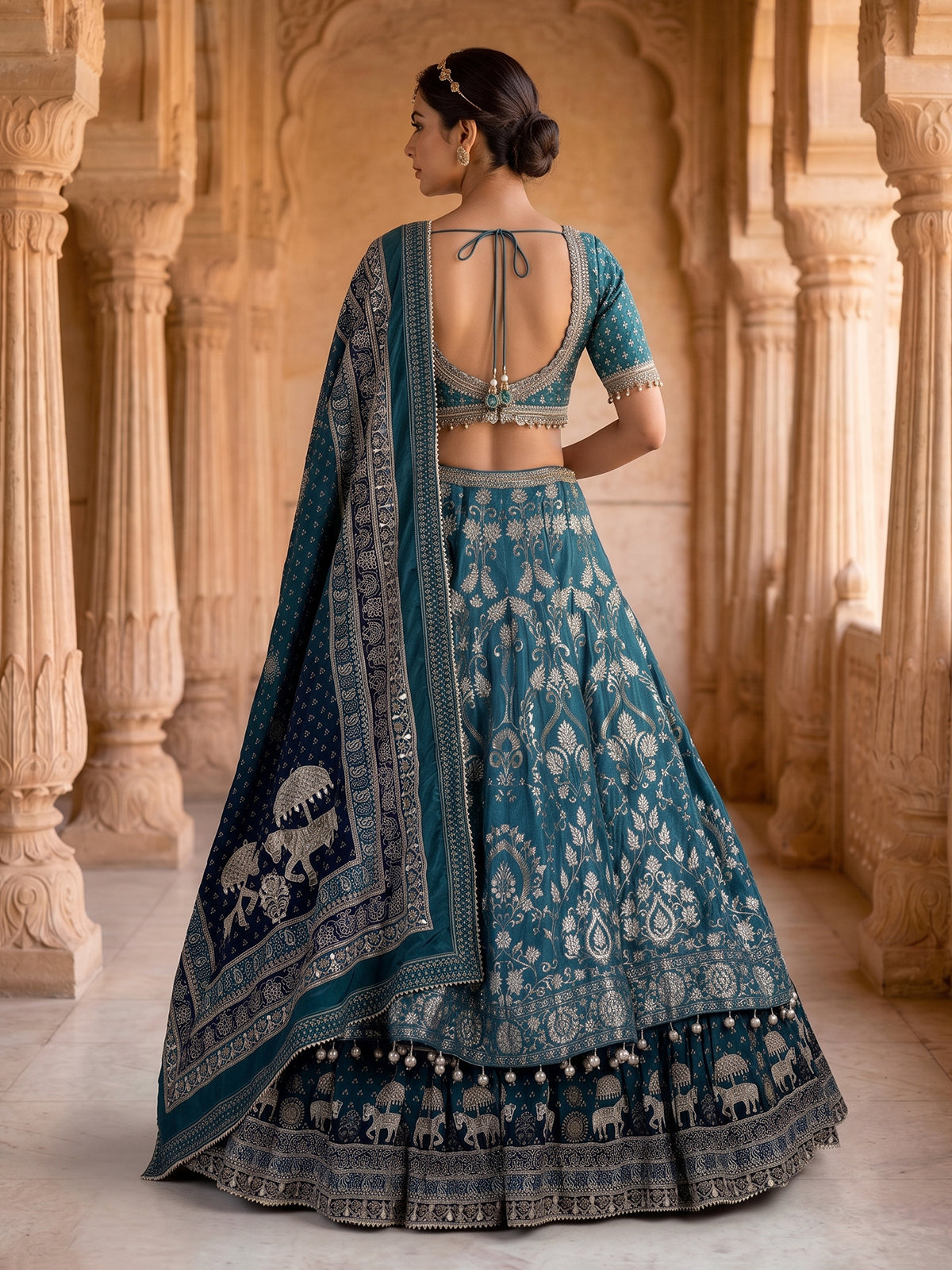 Peacock green banarasi silk lehenga choli