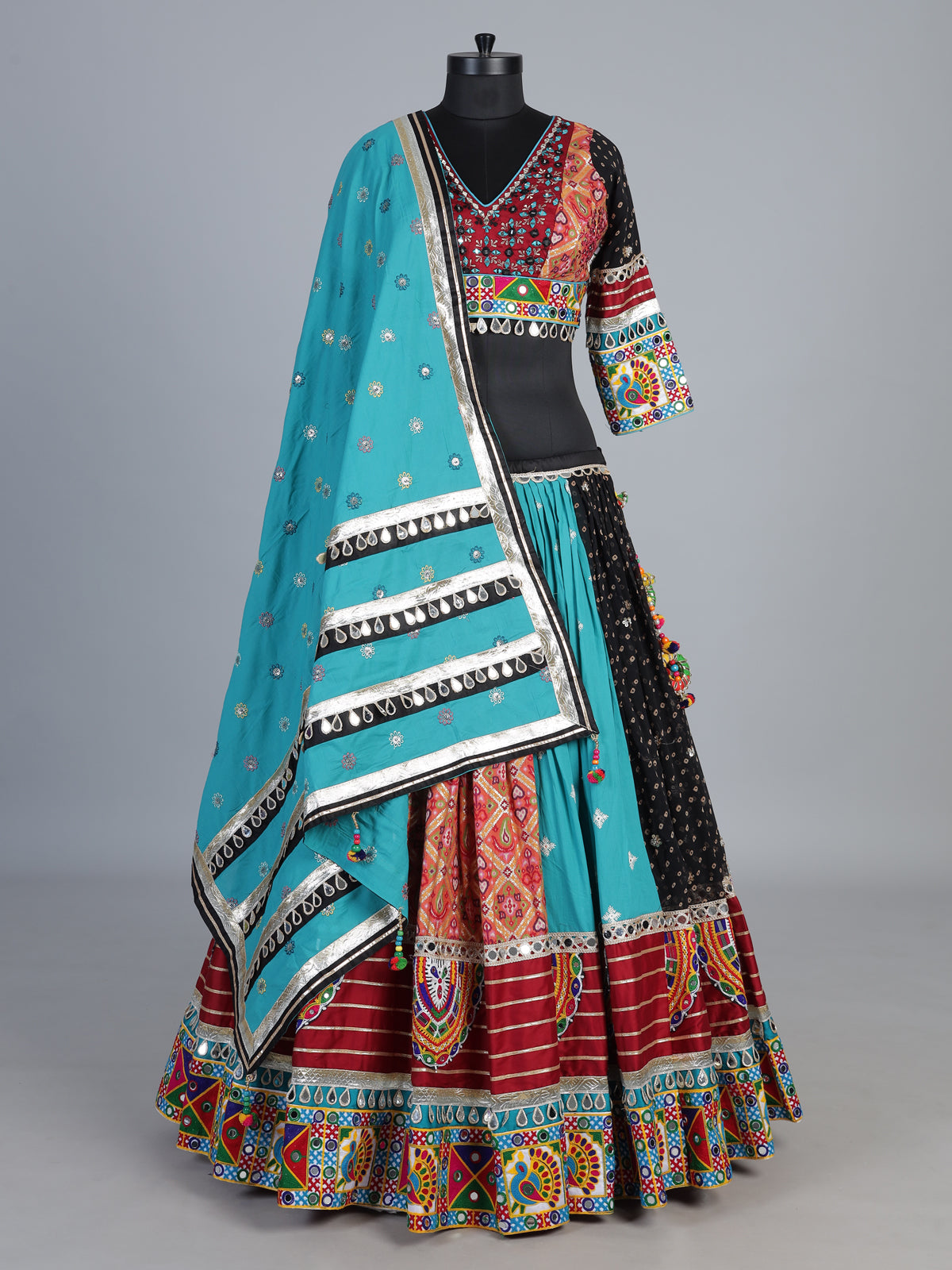 Blue printed silk georgette navratri lehenga choli