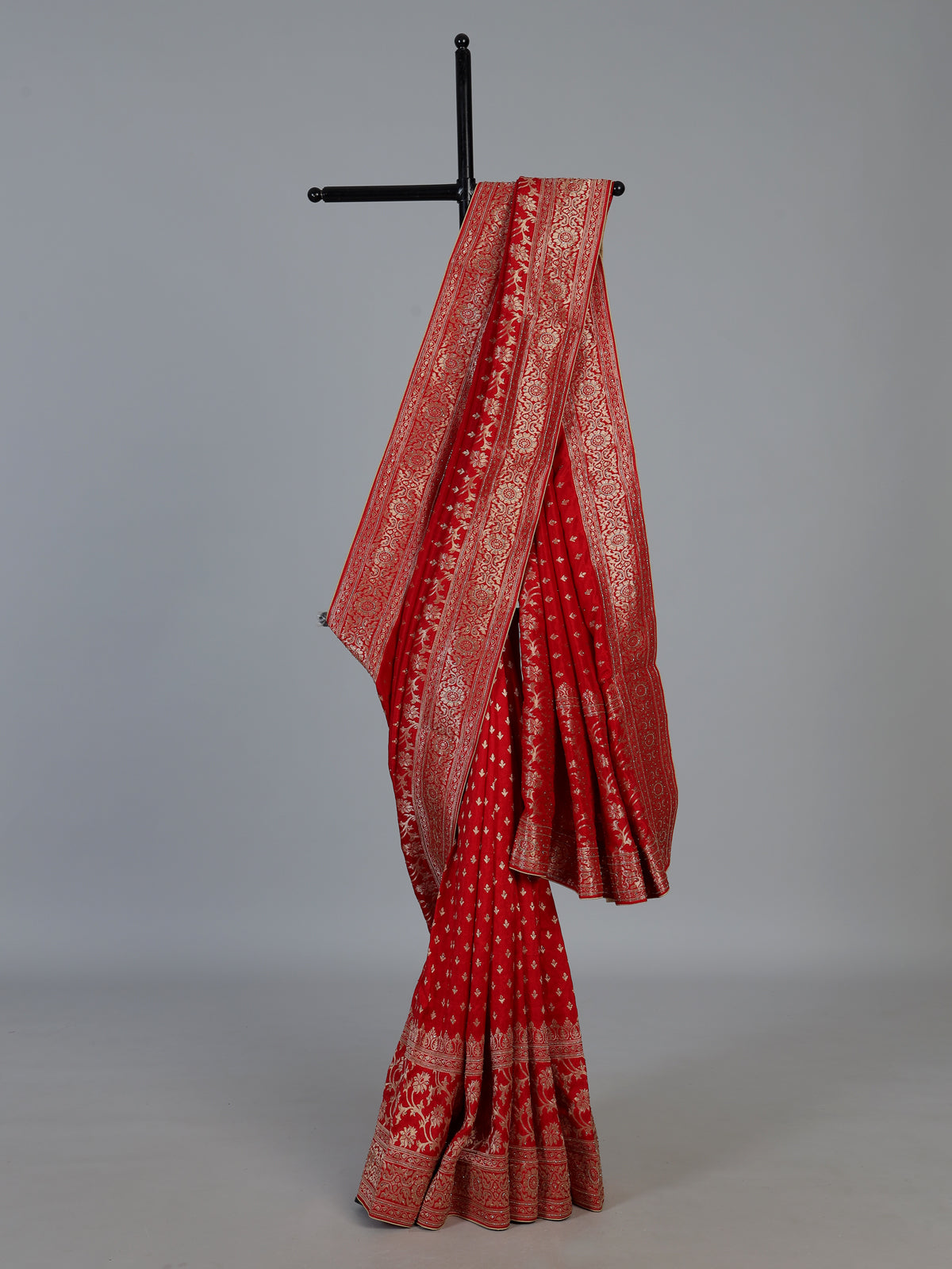 Red festive dola silk saree with heritage zari craftsmanship