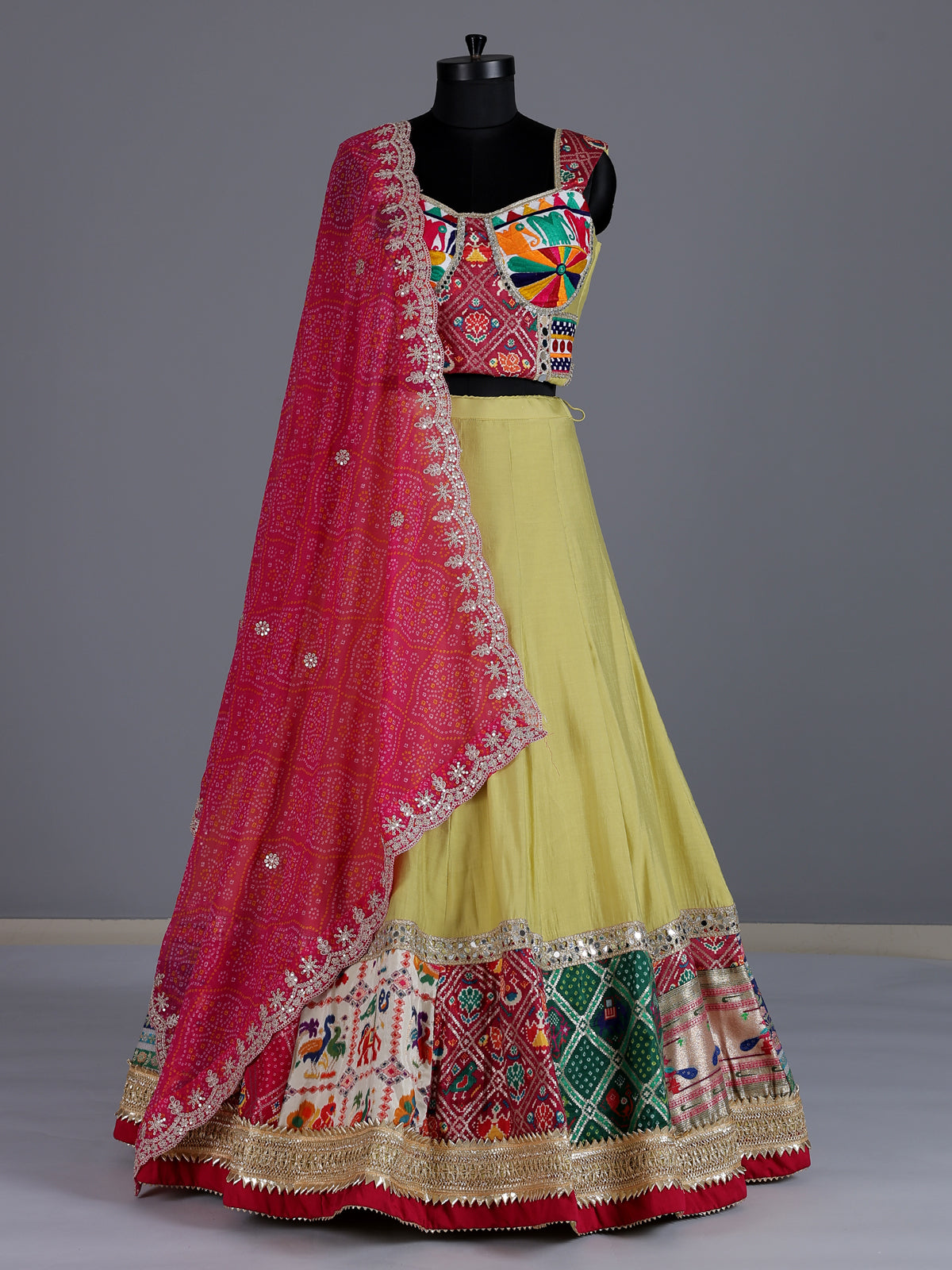 Yellow satin silk lehenga choli with dupatta