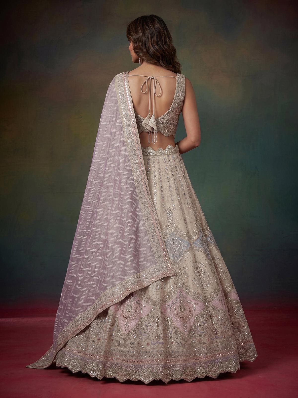 Light purple silk embellished lehenga choli with dupatta