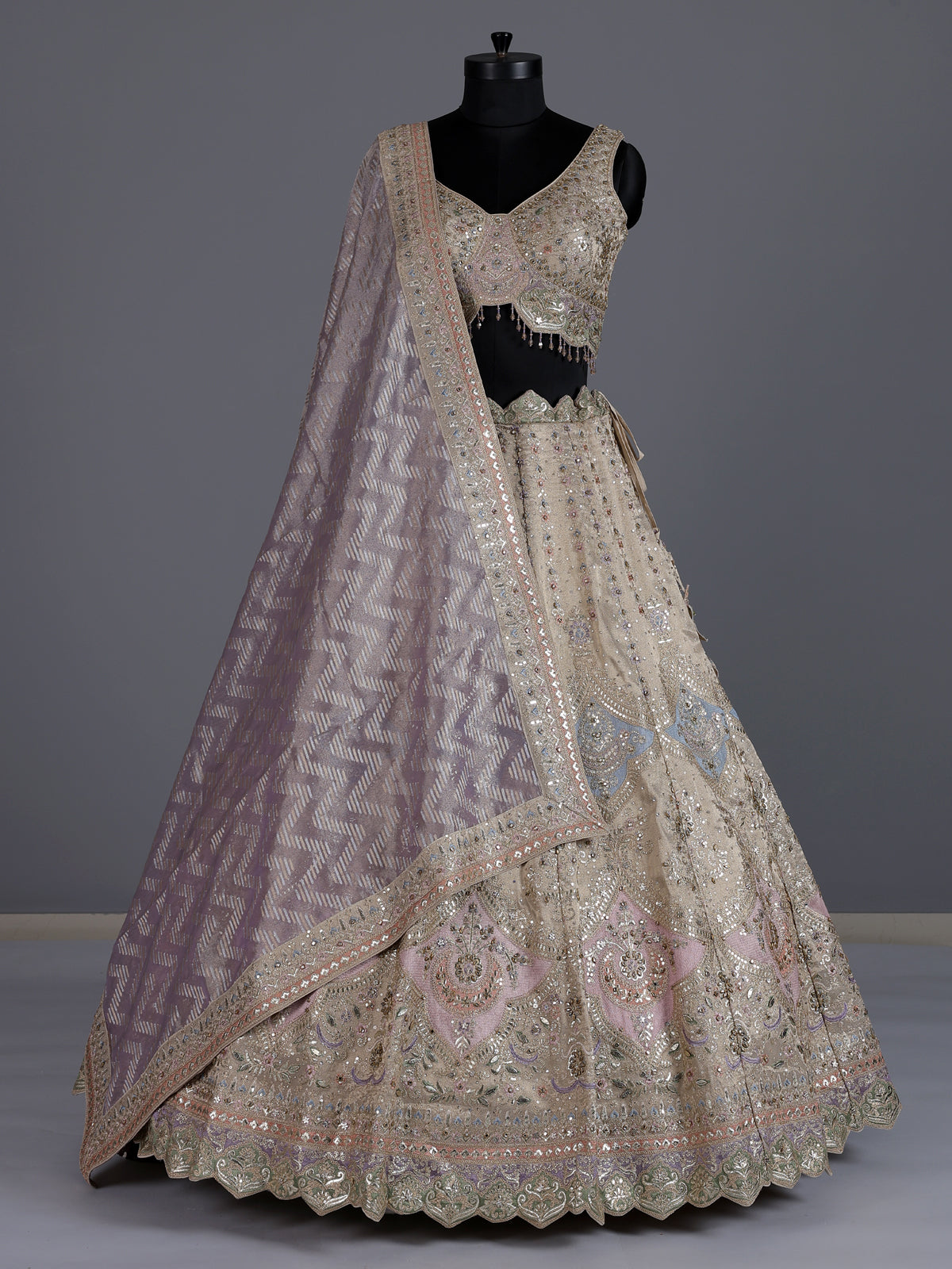 Light purple silk embellished lehenga choli with dupatta