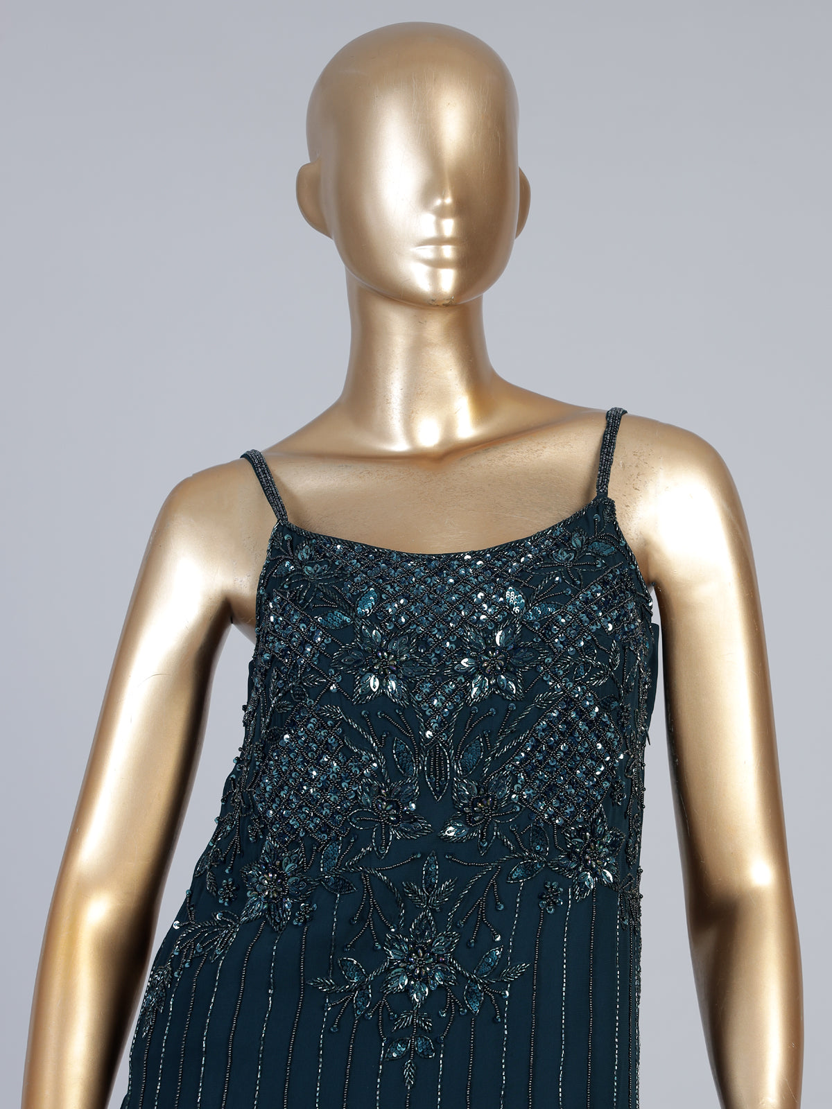 Teal blue georgette silk palazzo suit with choker dupatta
