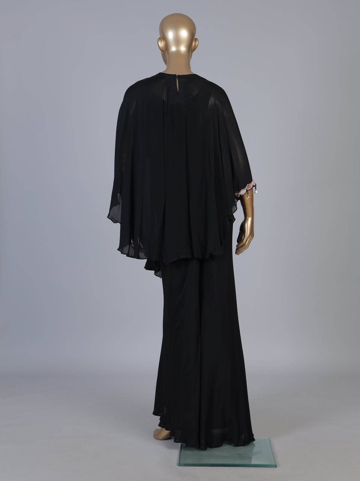 Black georgette silk kaftan sharara suit with dupatta