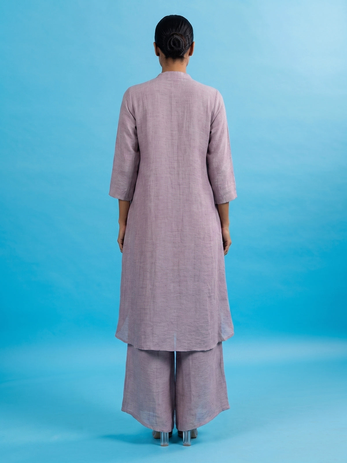 Purple embroidered cotton linen festive palazzo suit for women