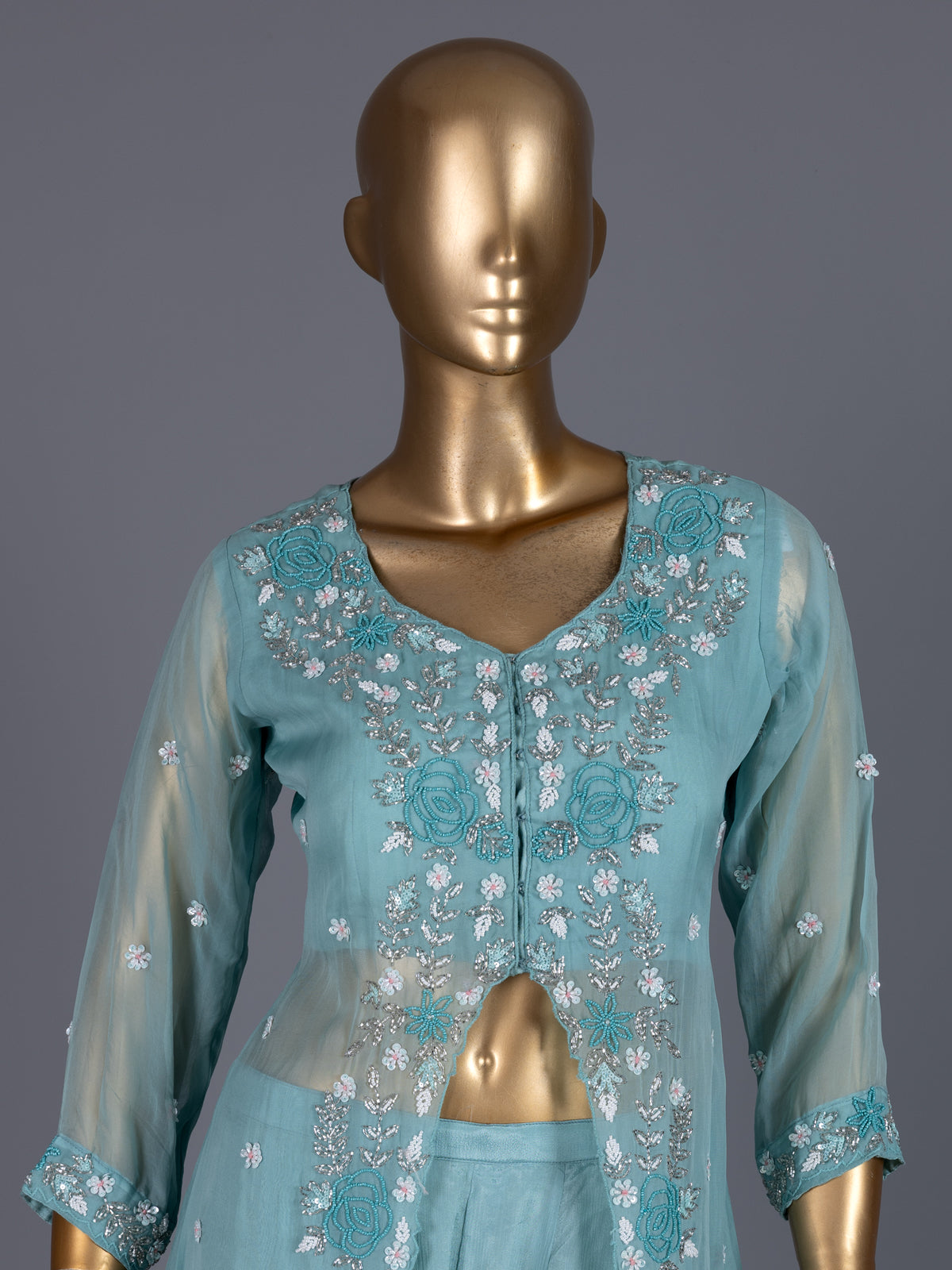 Sky blue embellished silk palazzo suit