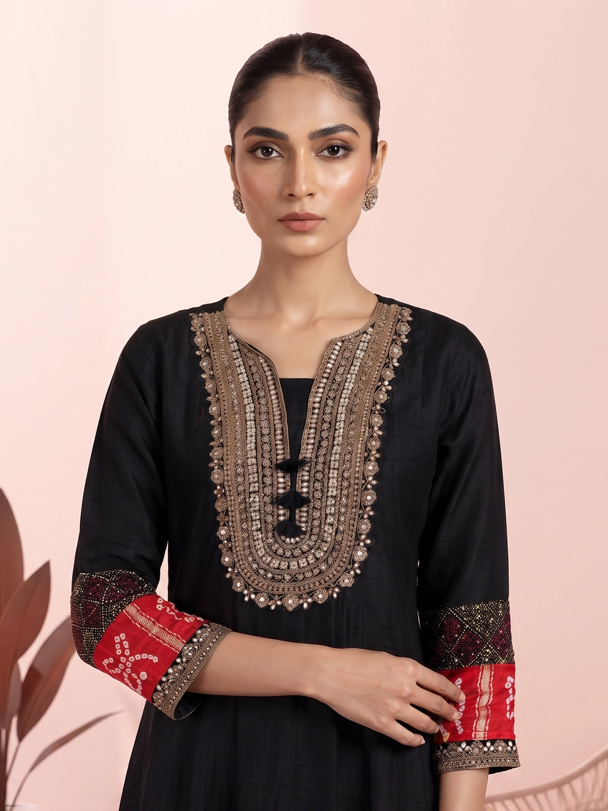 Black printed crepe silk palazzo suit