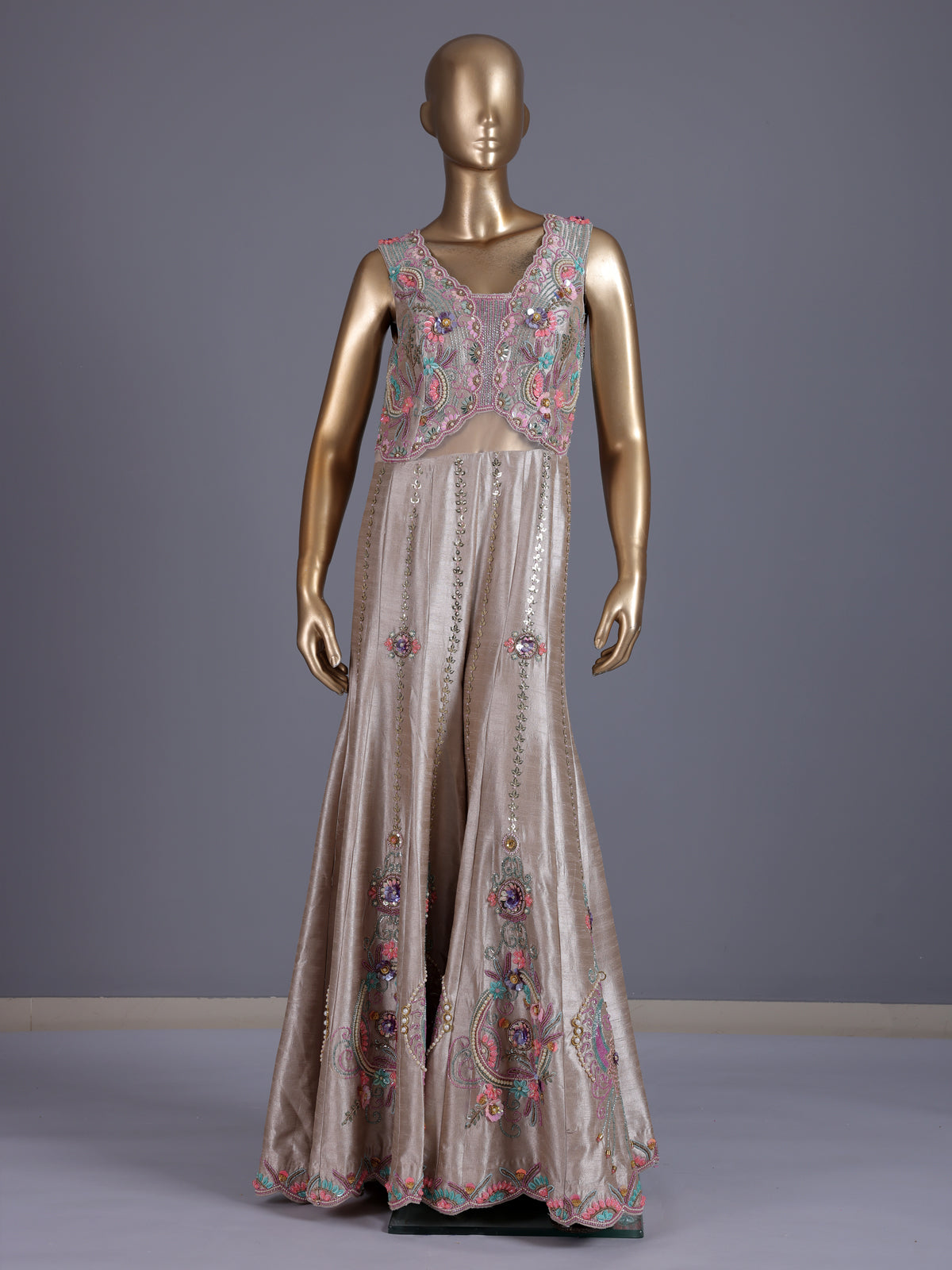 Gold luxury silk festive indo western jumpsuit