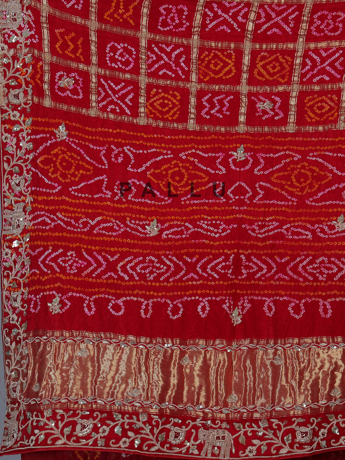 Red traditional bandhani silk bridal saree with elegance