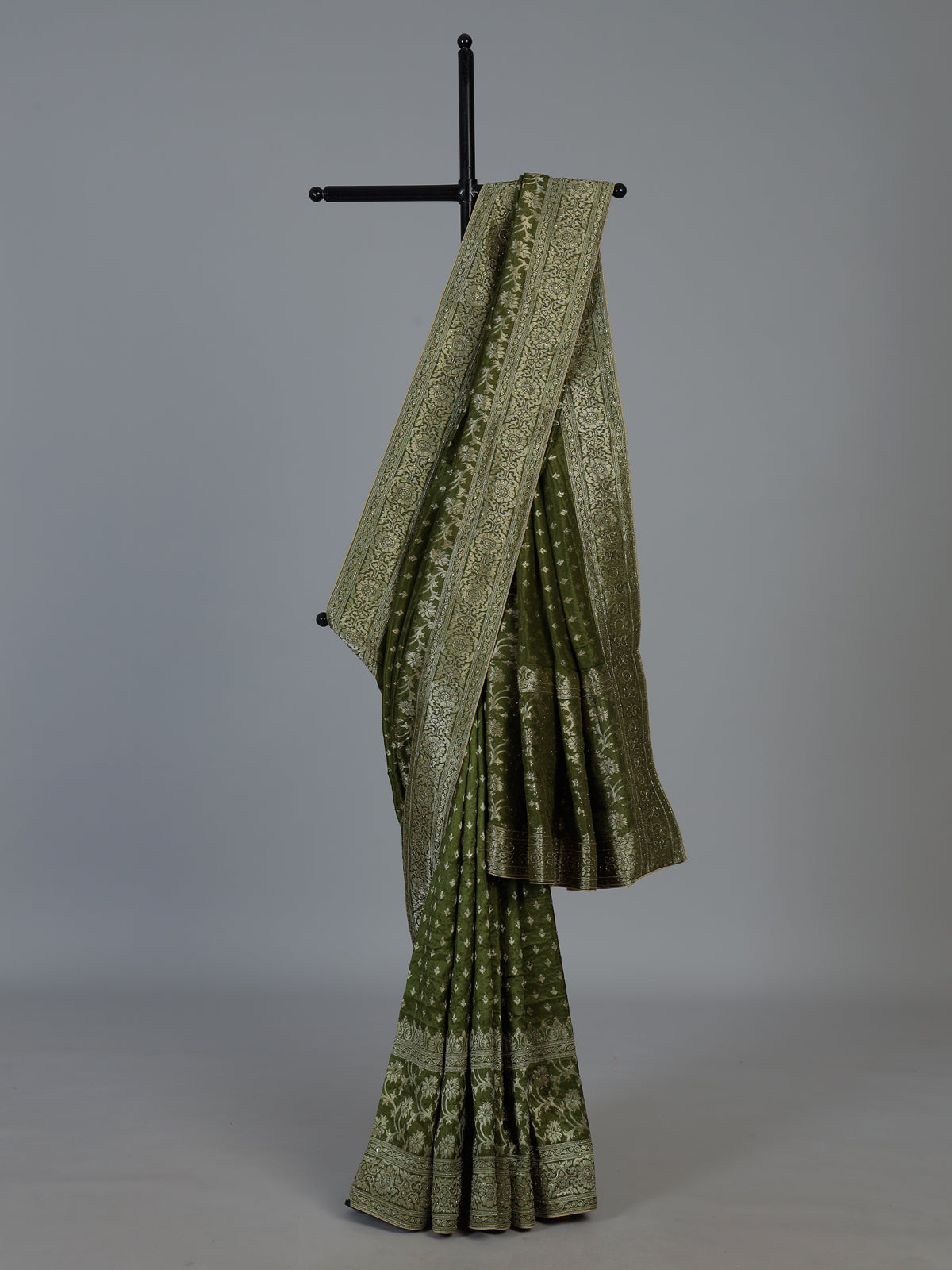 Green zari woven dola silk festive saree design