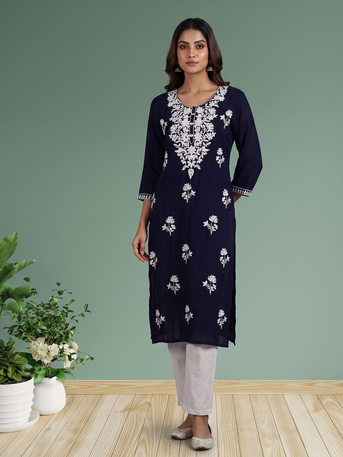 Navy blue classic cotton silk festive tunic