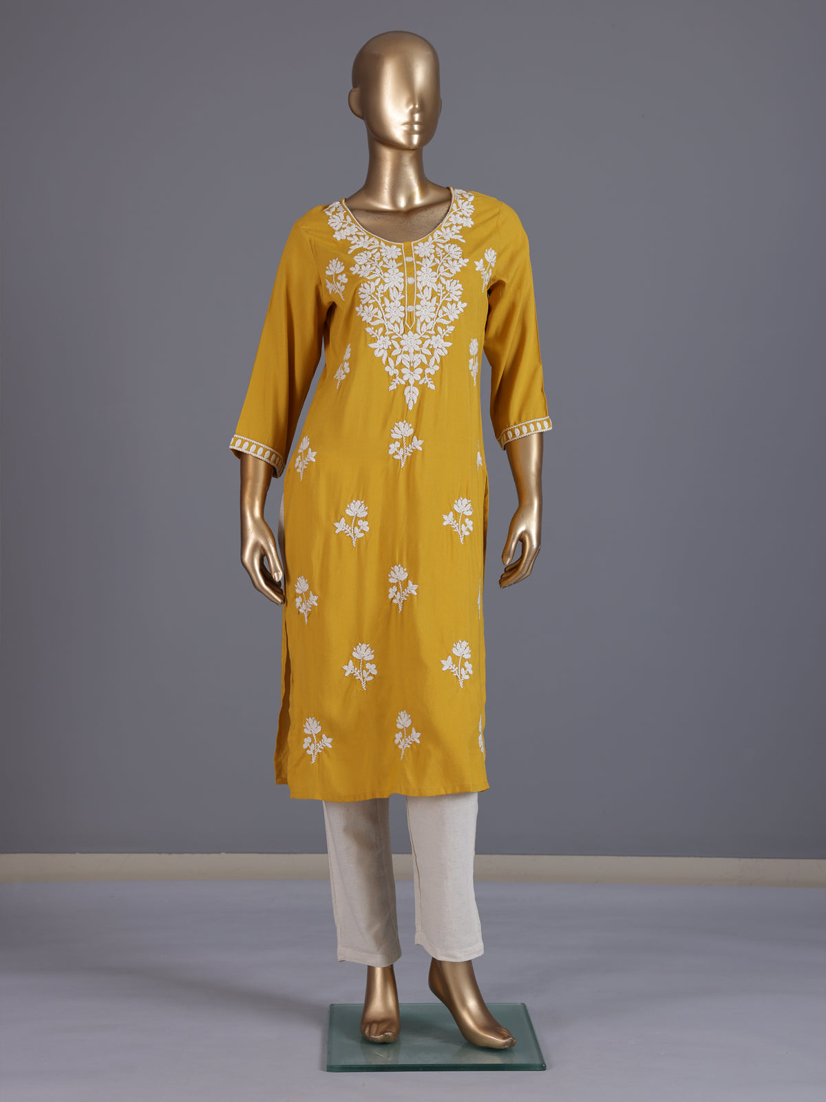 Mustard yellow designer cotton silk casual kurti