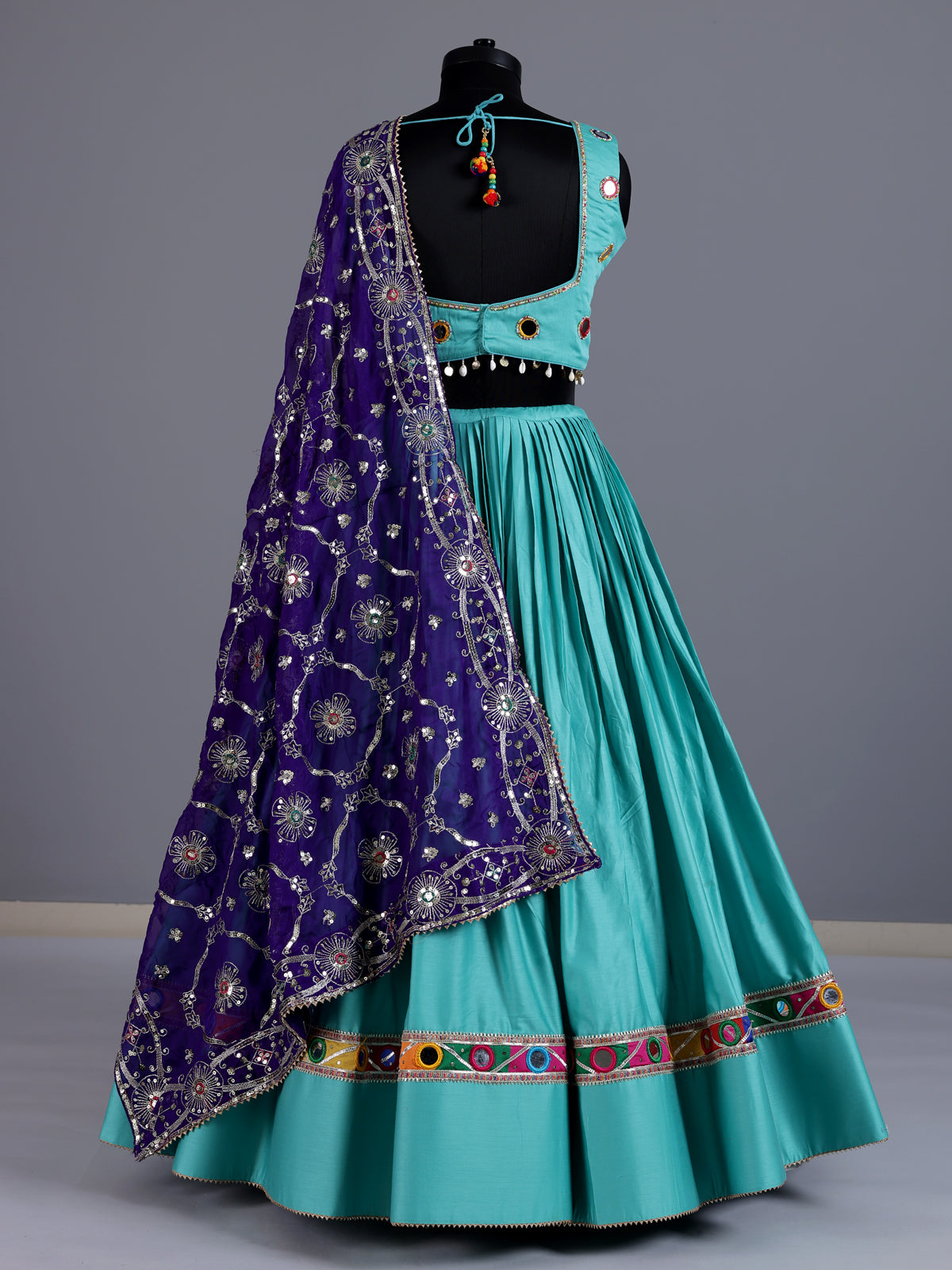 Sky blue navratri cotton silk lehenga choli with dupatta