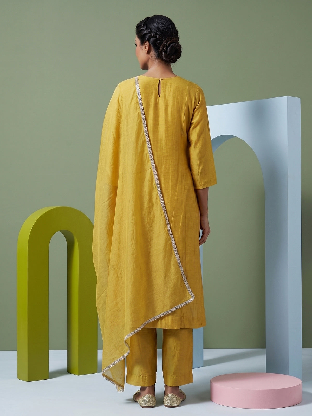 Mustard festive kurti set with timeless ethnic detailing