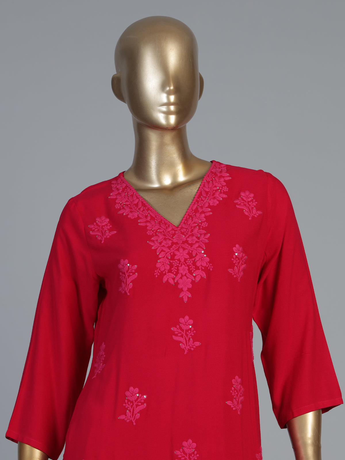 Rani pink crepe cotton silk kurti set for festive occasions