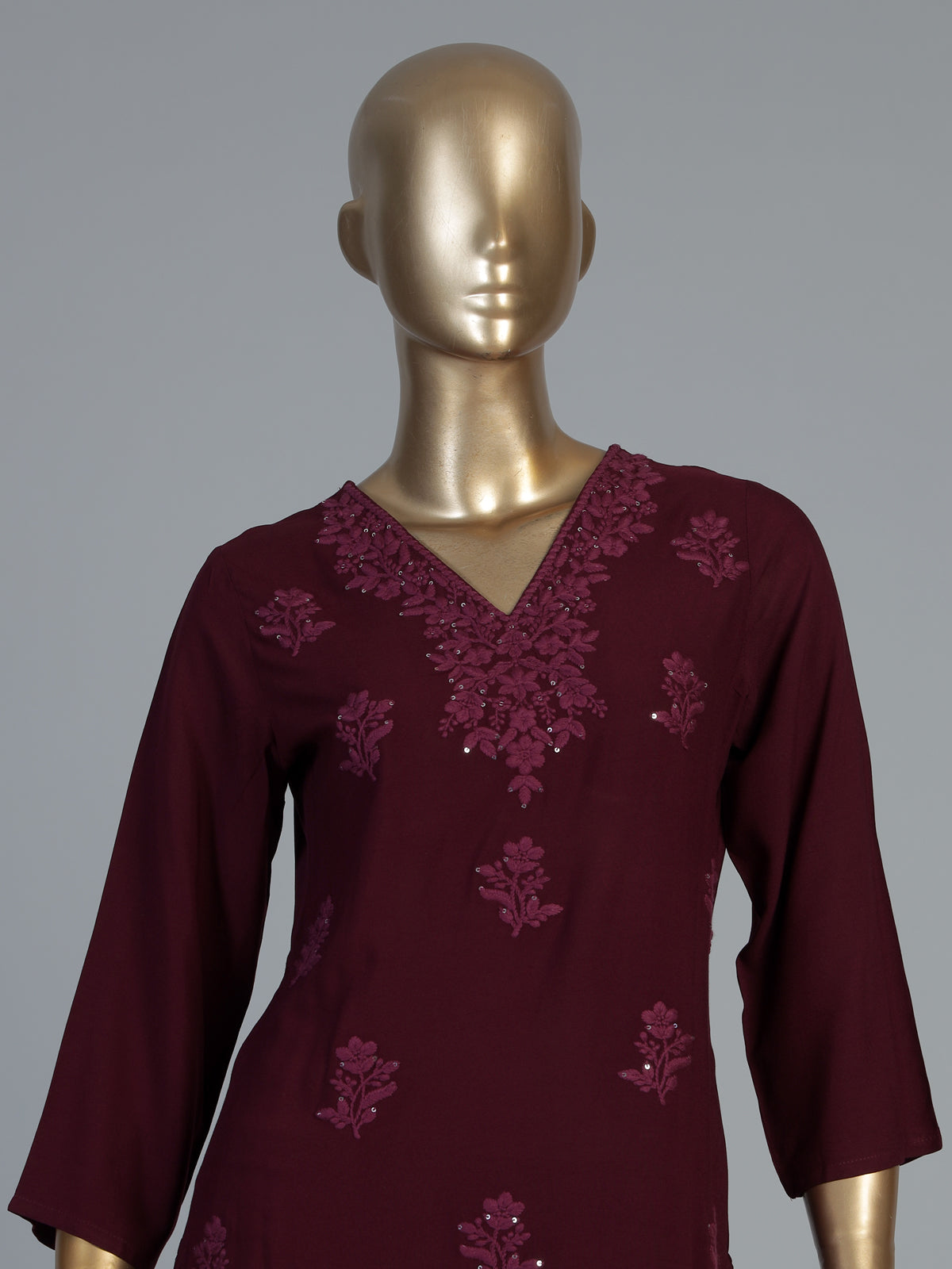 Wine embroidered kurti set with timeless festive appeal