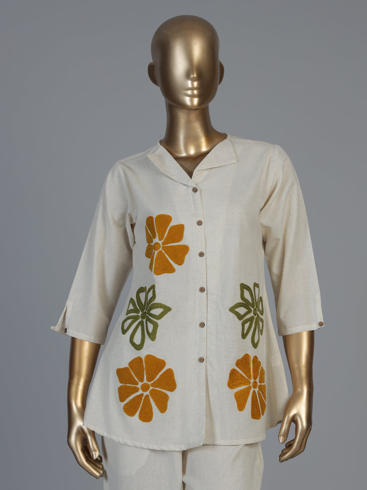White cotton linen thread work co ord set with palazzo pants