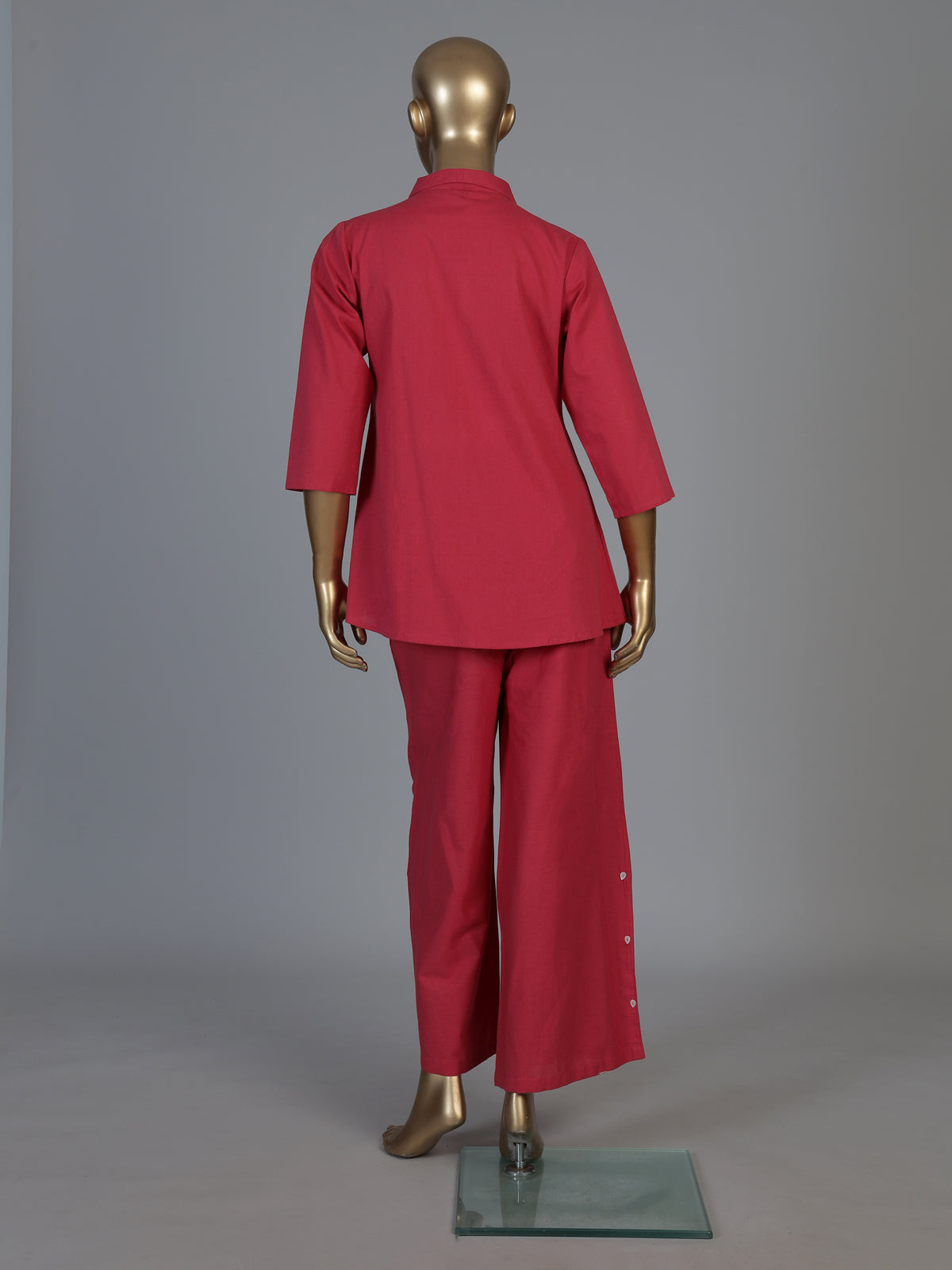 Reddish pink cotton silk thread work co ord set with palazzo