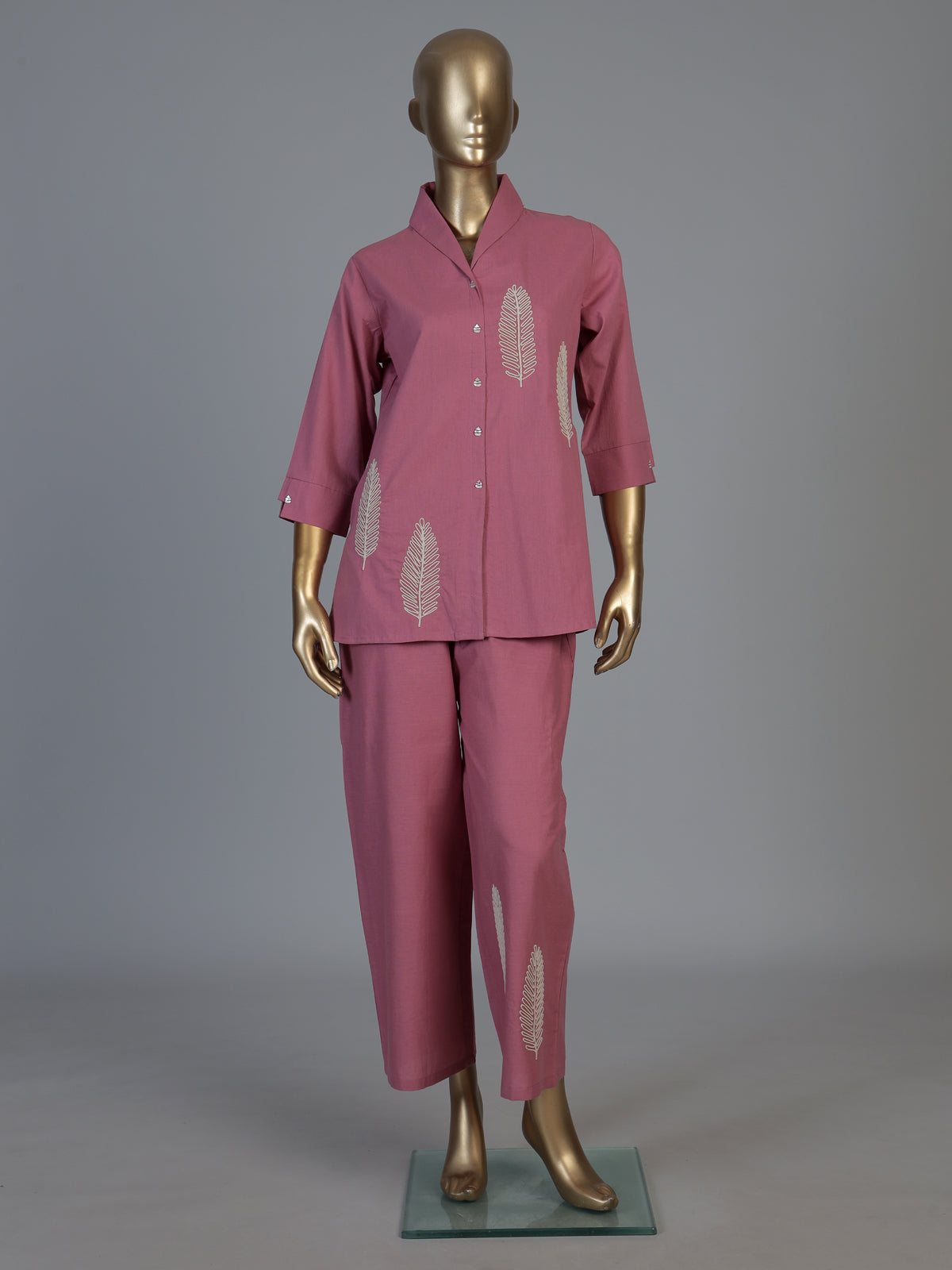 Pink cotton thread work co ord set with stylish pants