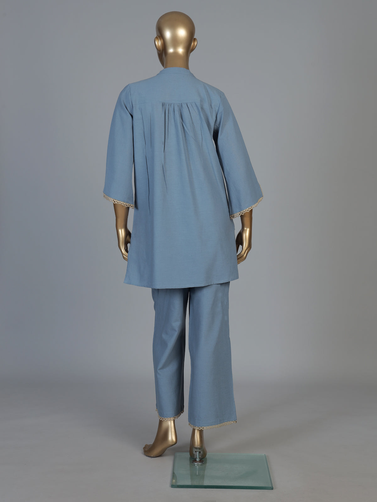 Stone blue cotton linen embroidered co ord set for festive occasions