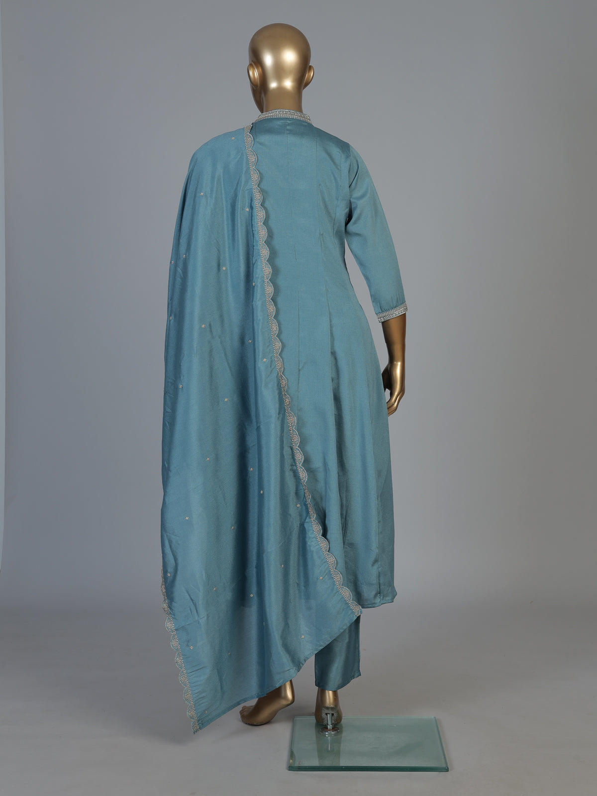 Pastel blue silk anarkali kurti set with elegant dupatta pants