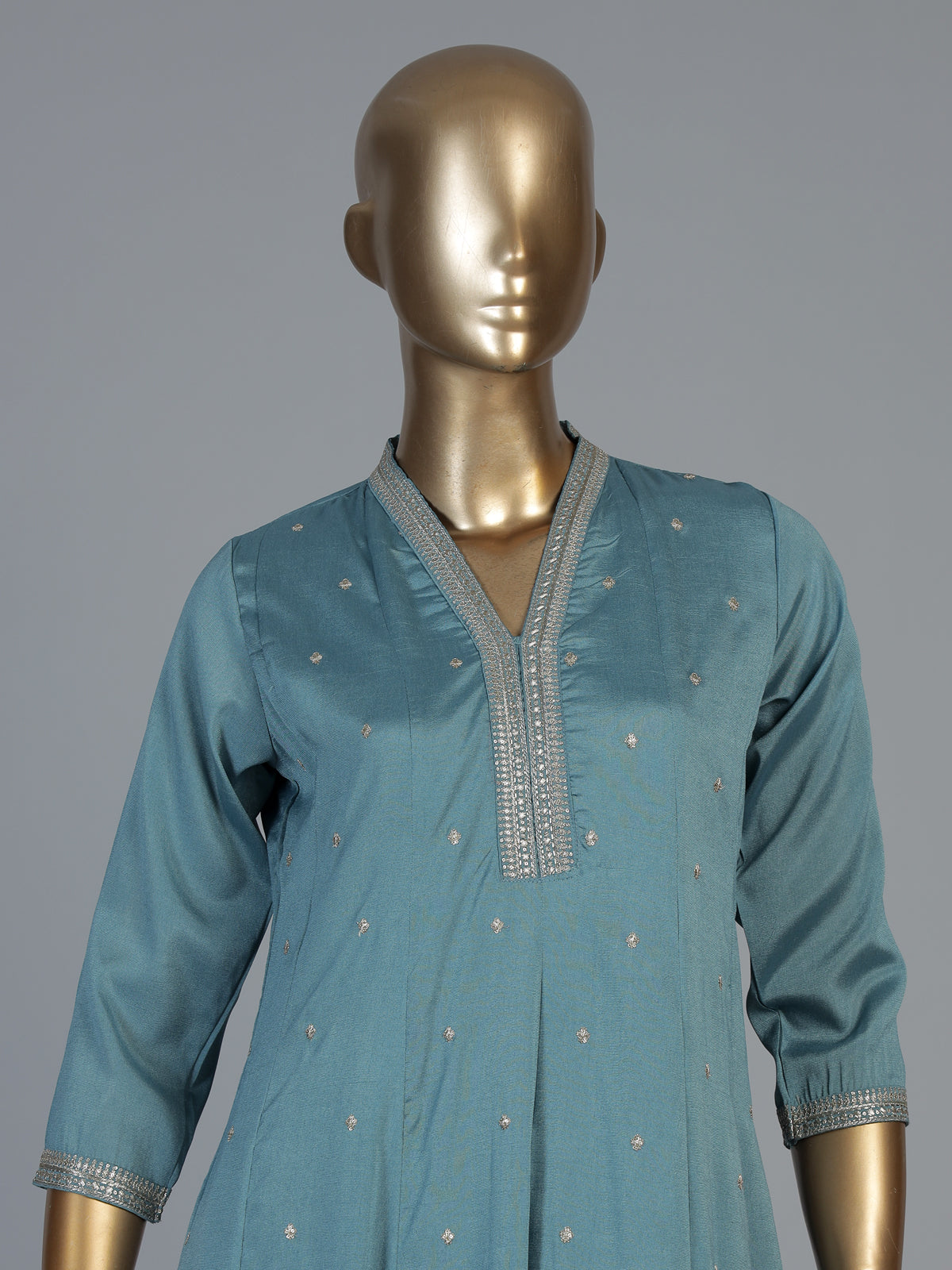 Pastel blue silk anarkali kurti set with elegant dupatta pants