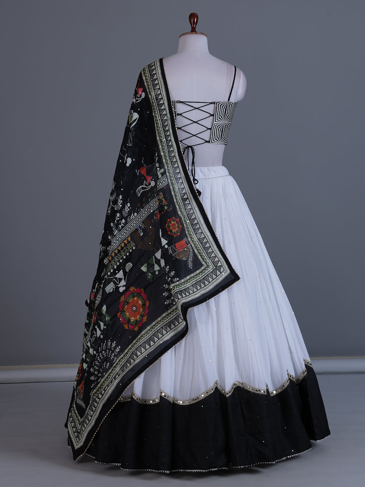 White tissue silk lehenga choli for navratri celebration