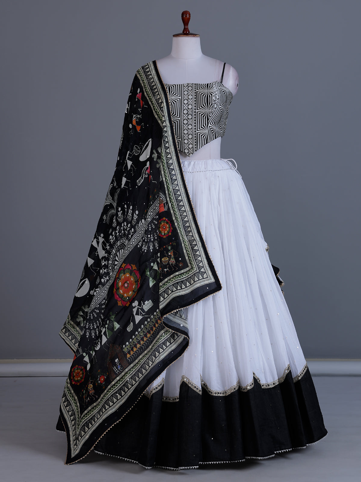 White tissue silk lehenga choli for navratri celebration
