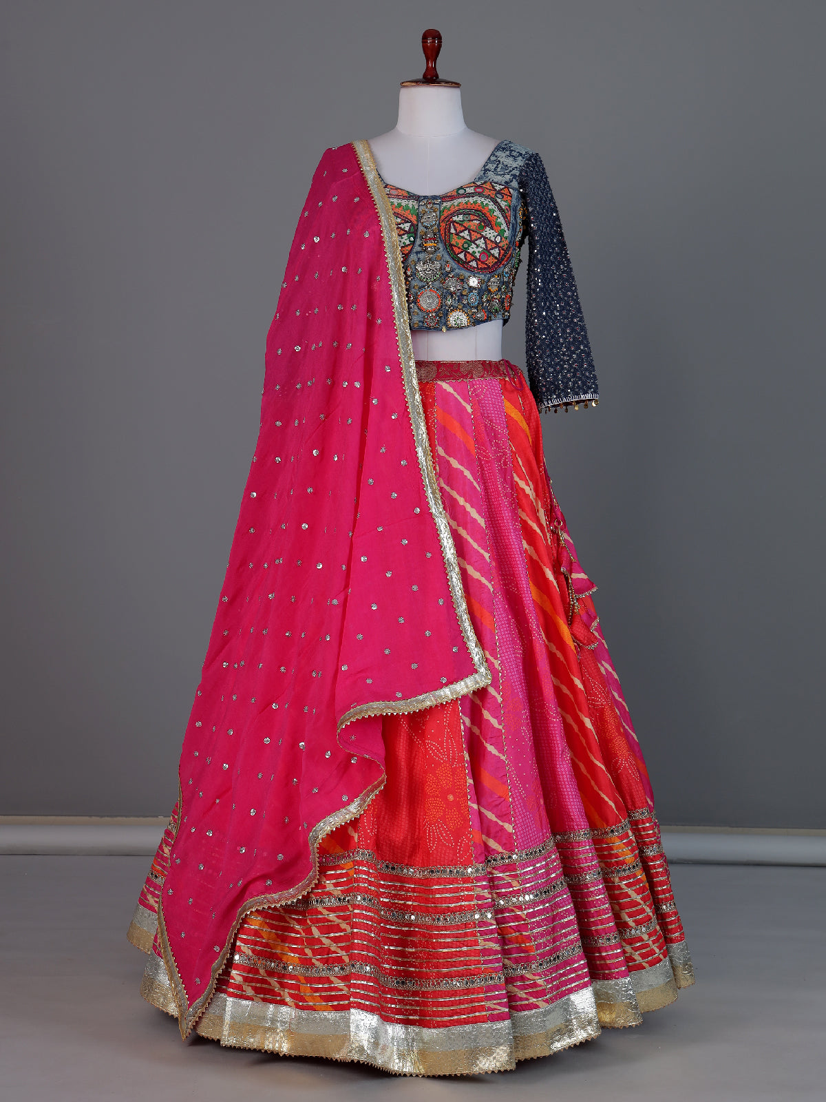 Pink silk bandhani navratri wear lehenga choli