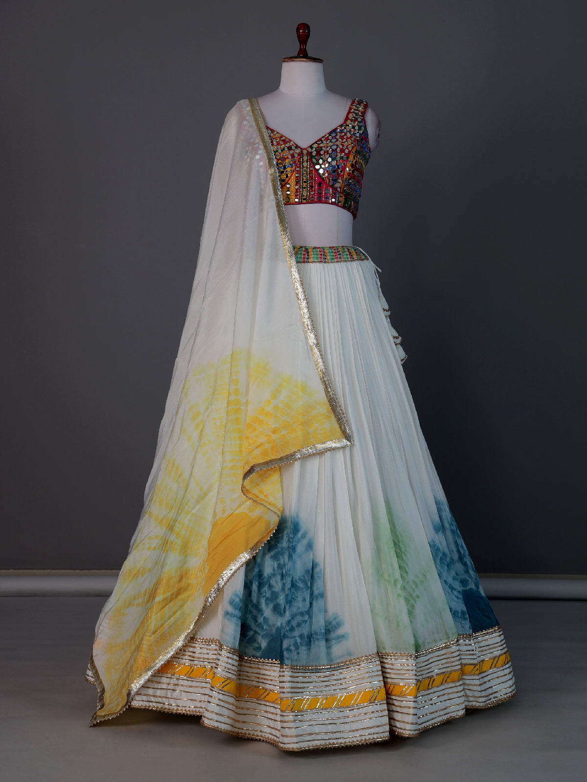Off white multicolor navratri lehenga choli