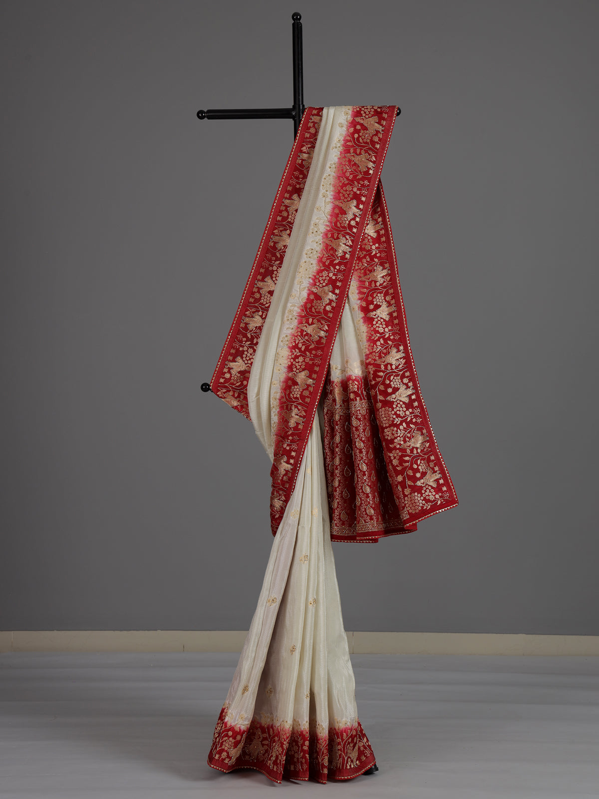 Off white dola silk shaded saree with elegant festive