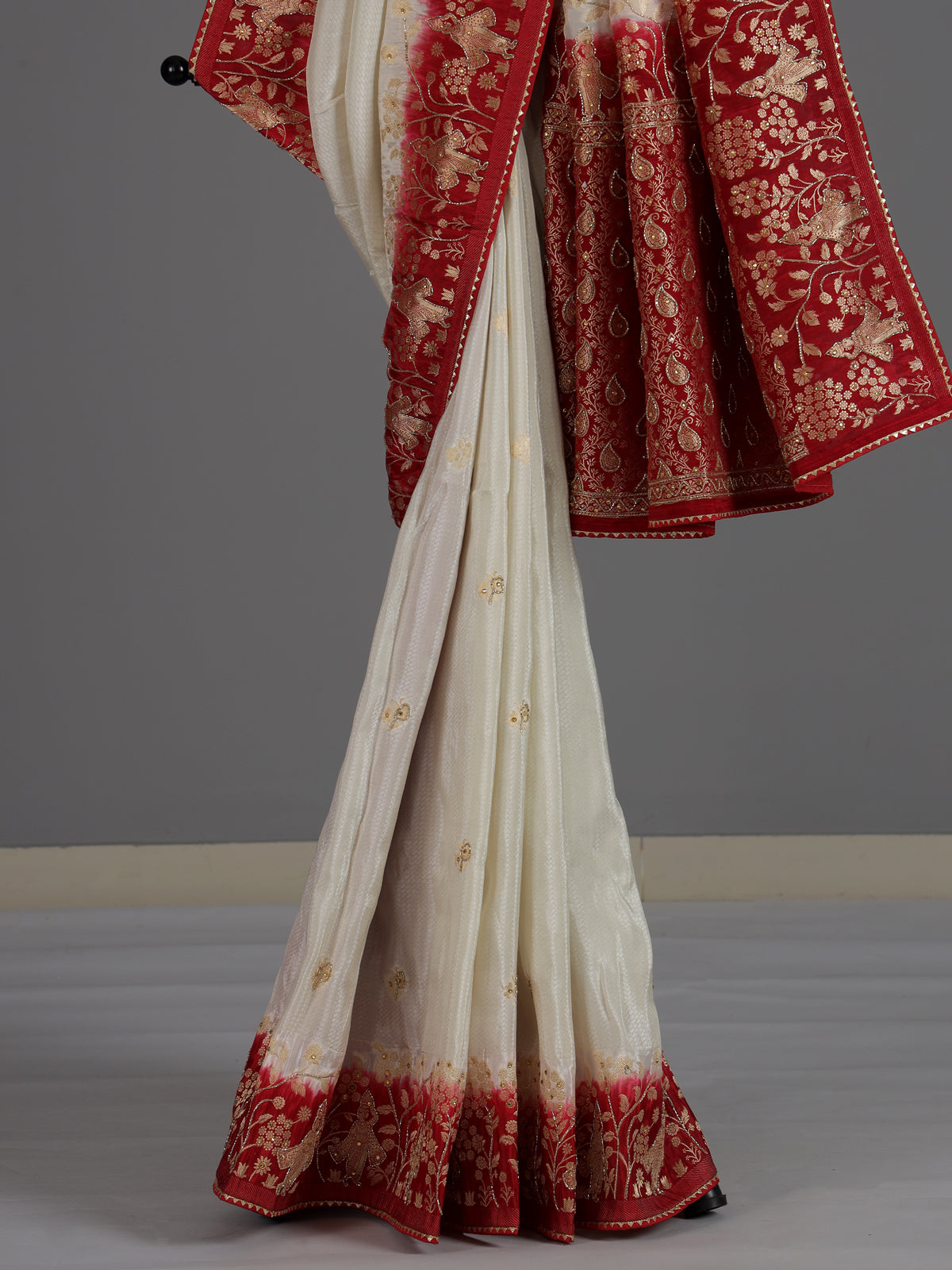 Off white dola silk shaded saree with elegant festive